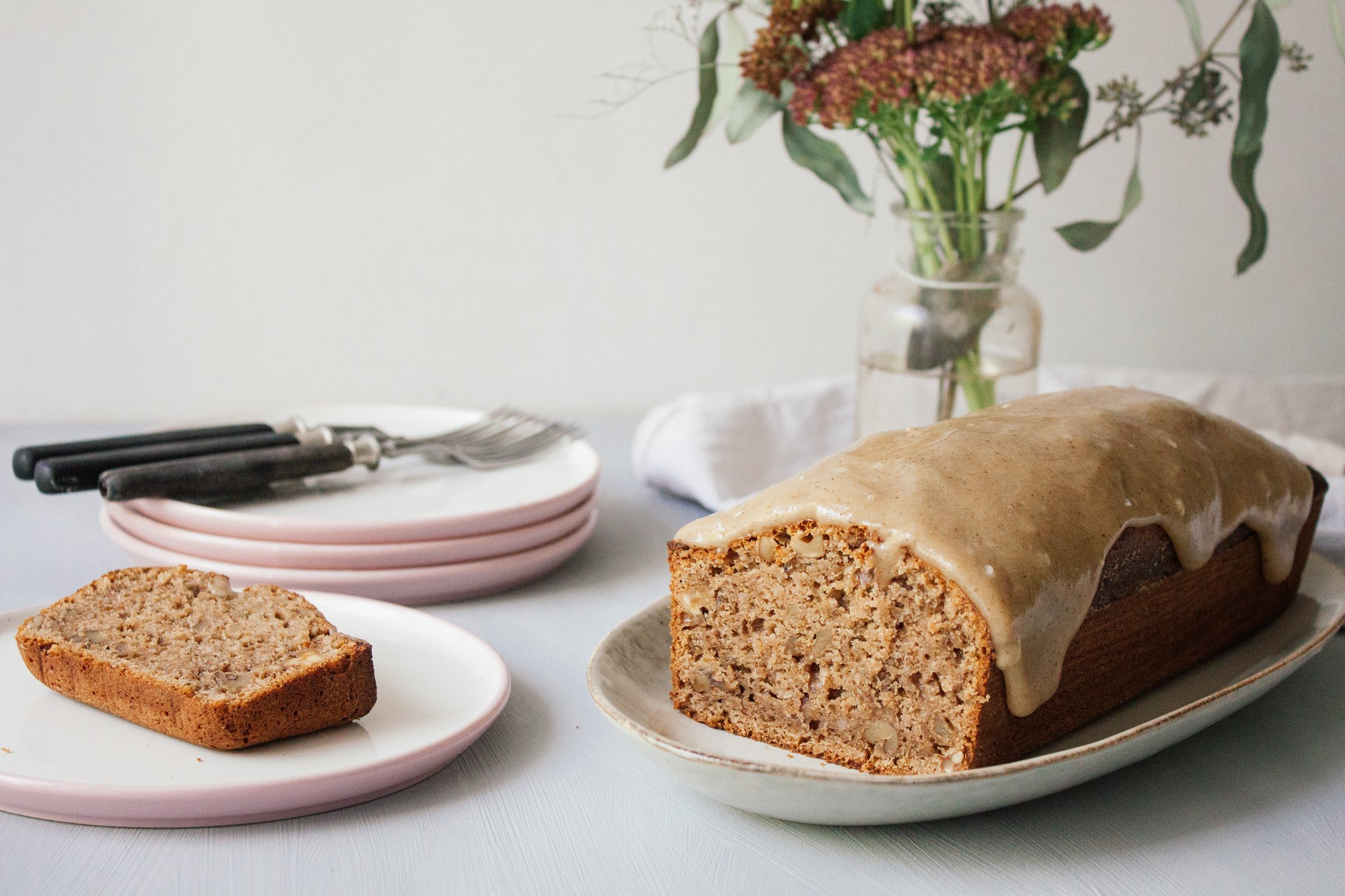 vegan walnut cake served on a table