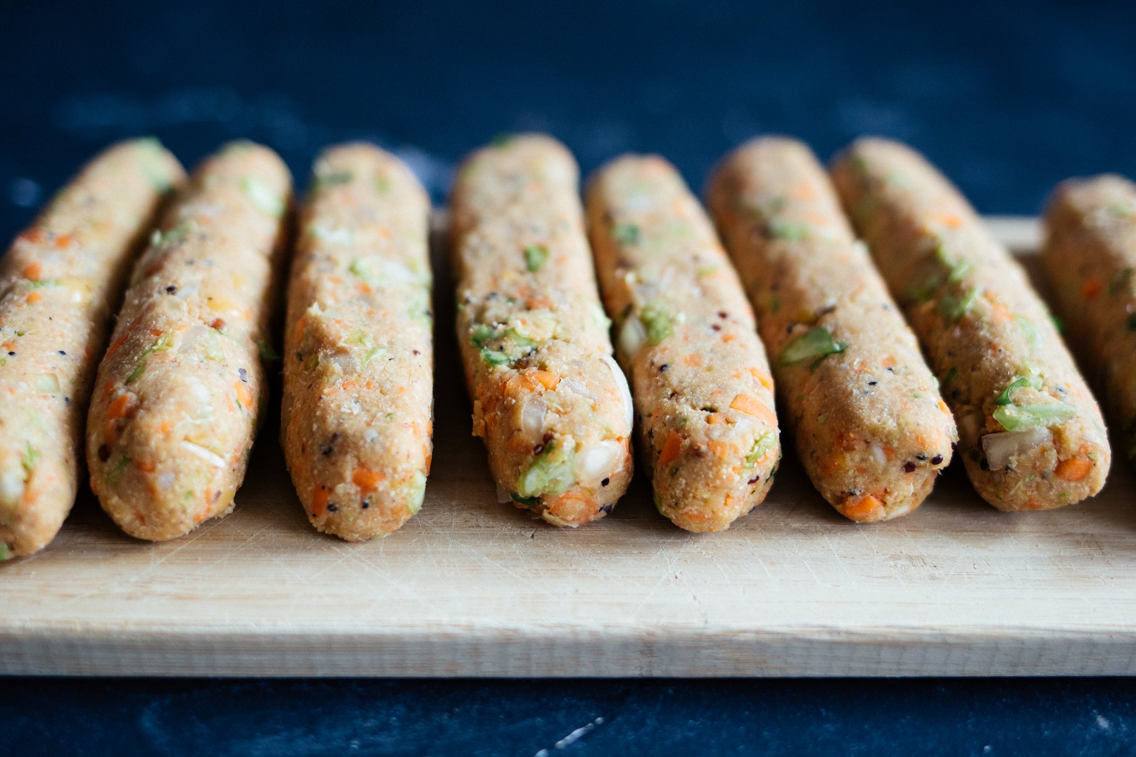 vegan veggie sausages before frying