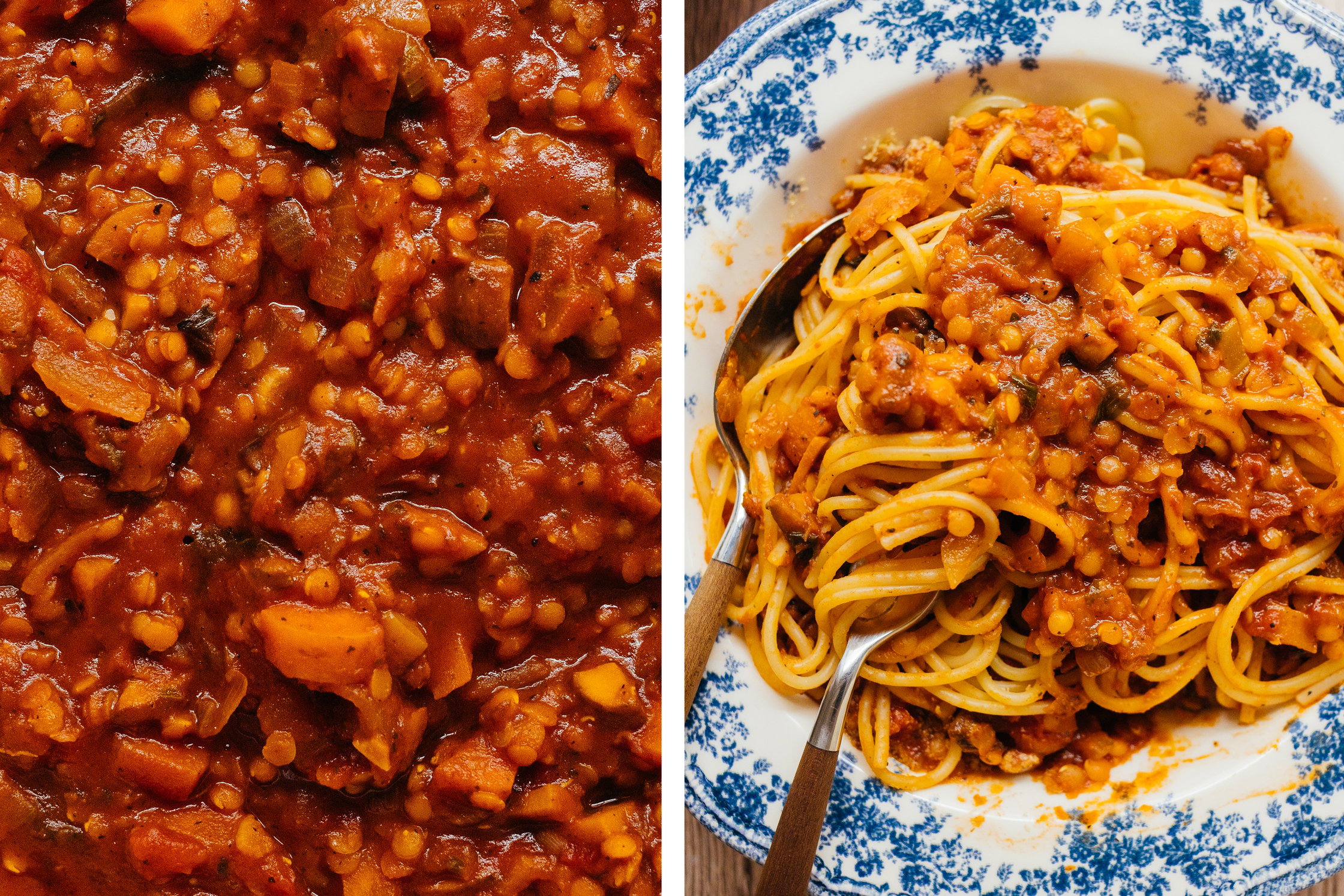 vegane Linsenbolognese in Nahaufnahme