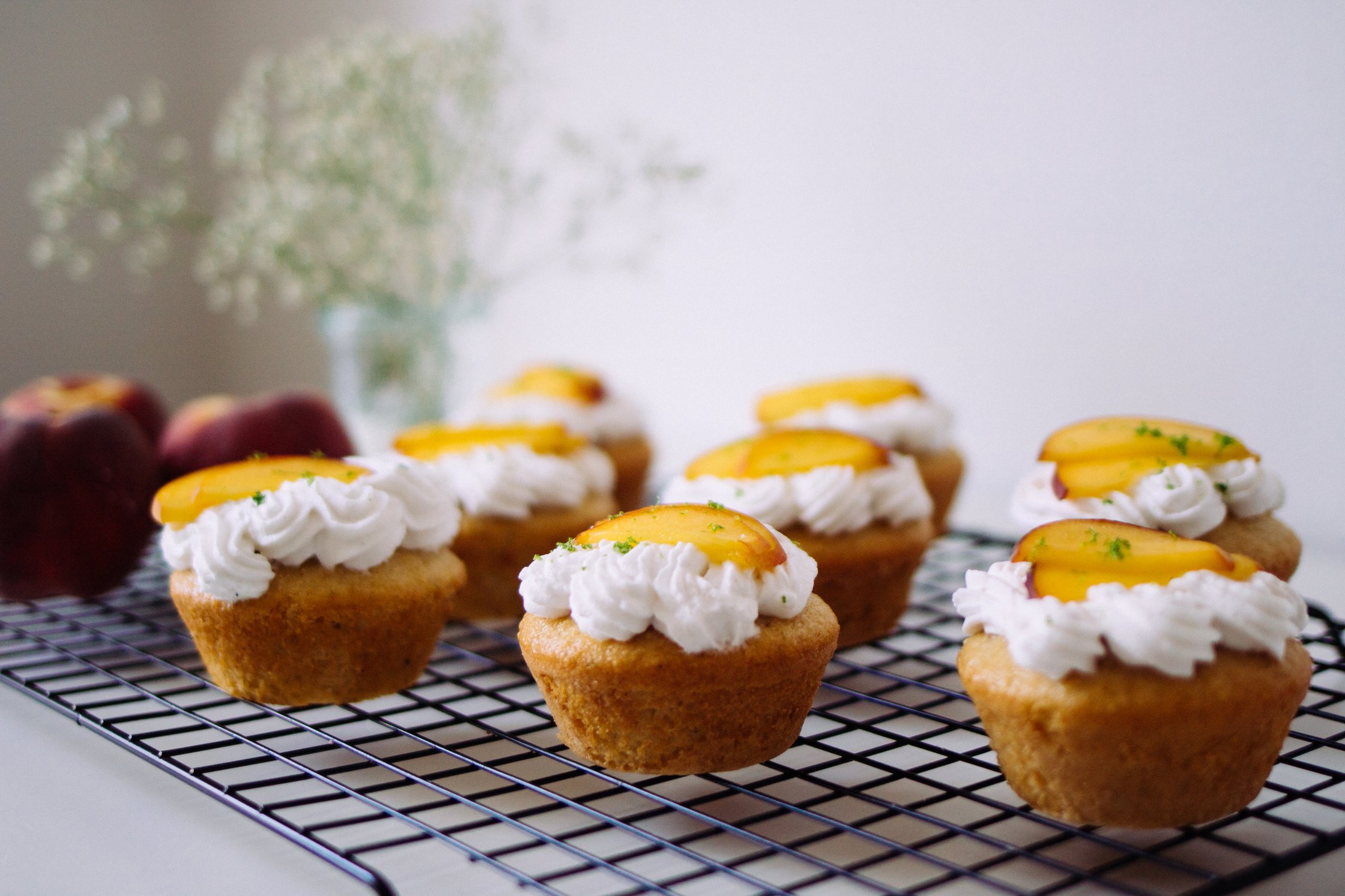 vegan stuffed peach cupcakes from the side