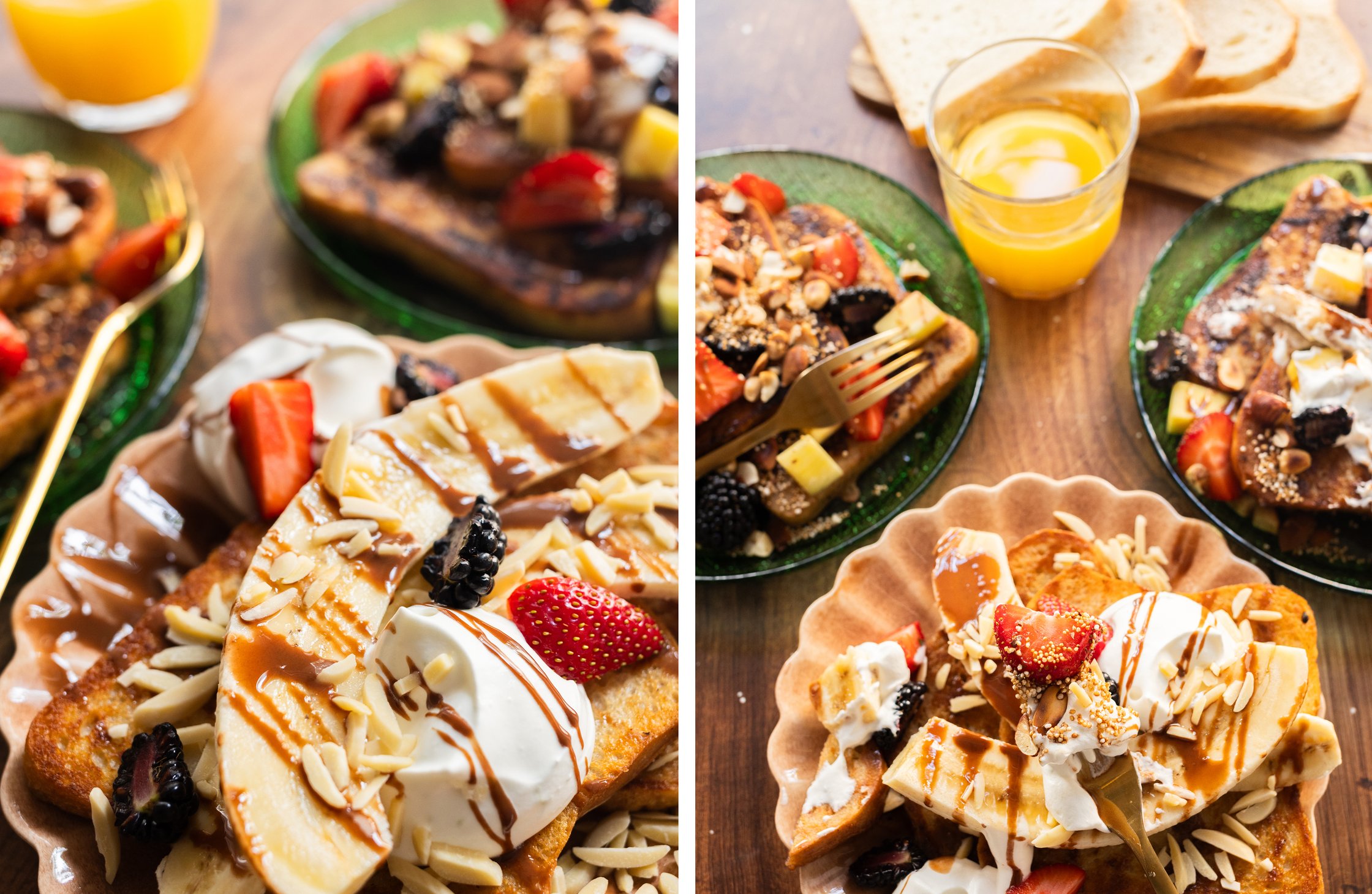 Hier sehen wir den Bananensplit-Frenchtoast von Oben.