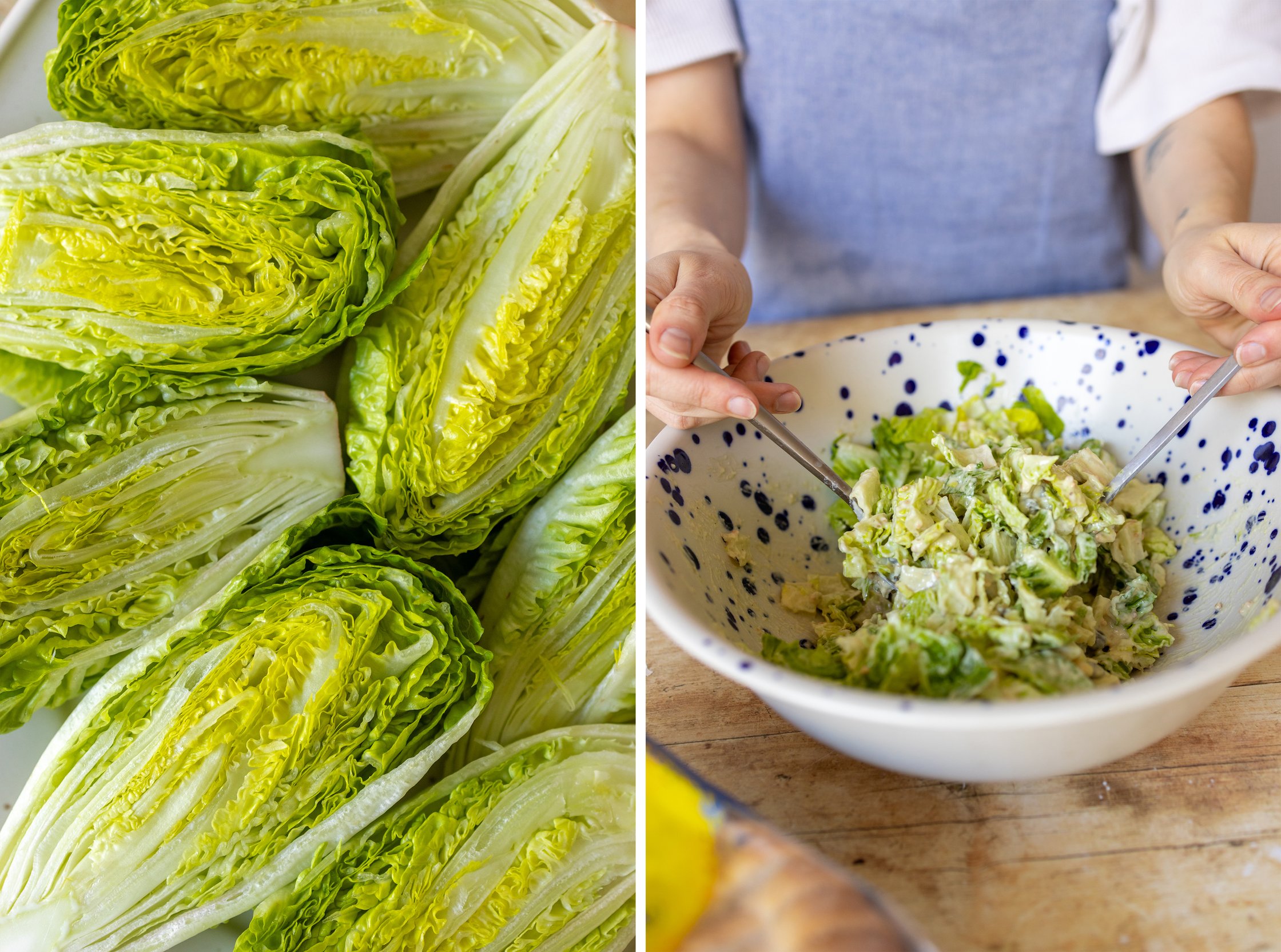 preparing vegan caesar salad