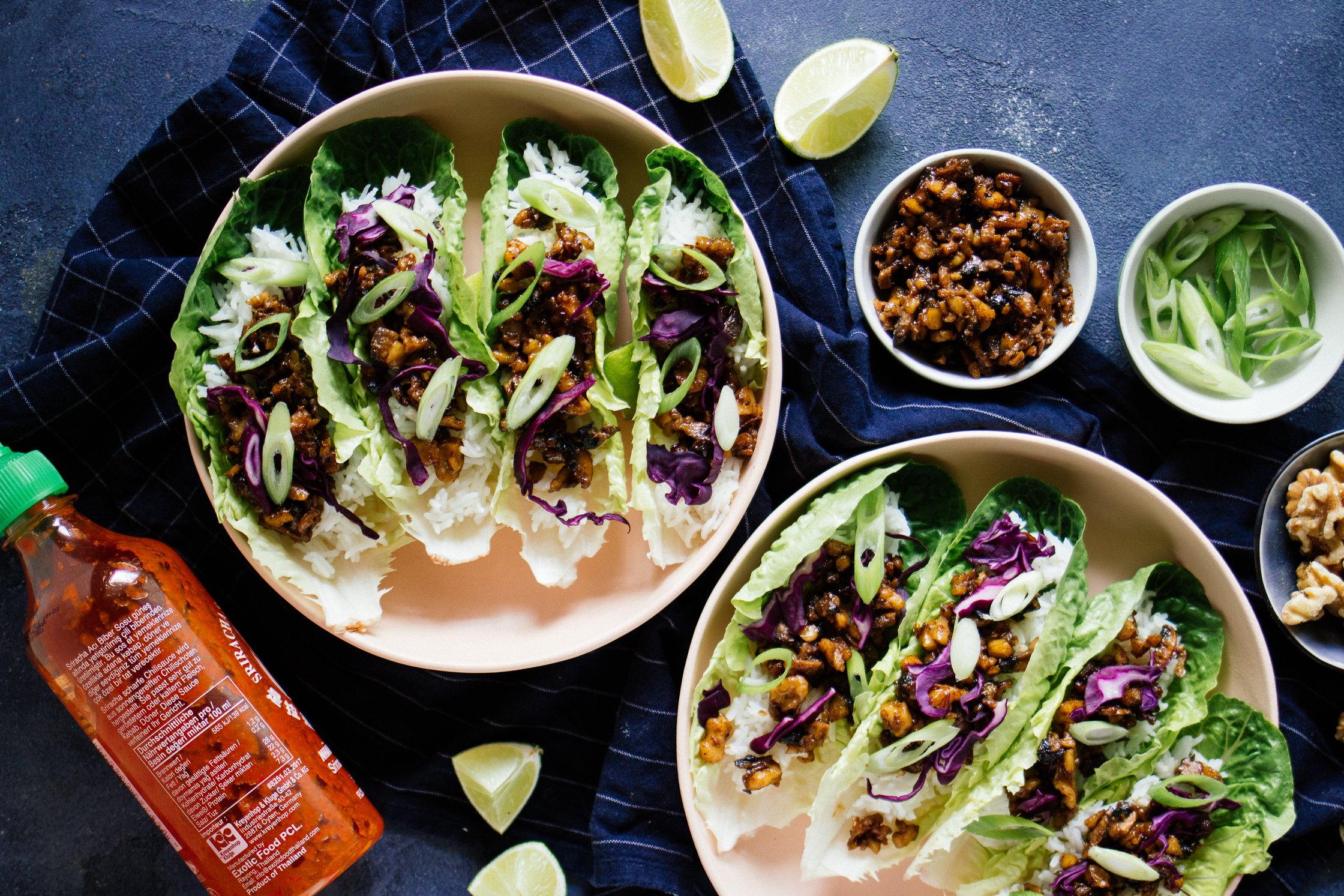 vegan lettuce wraps with mushrooms and rice
