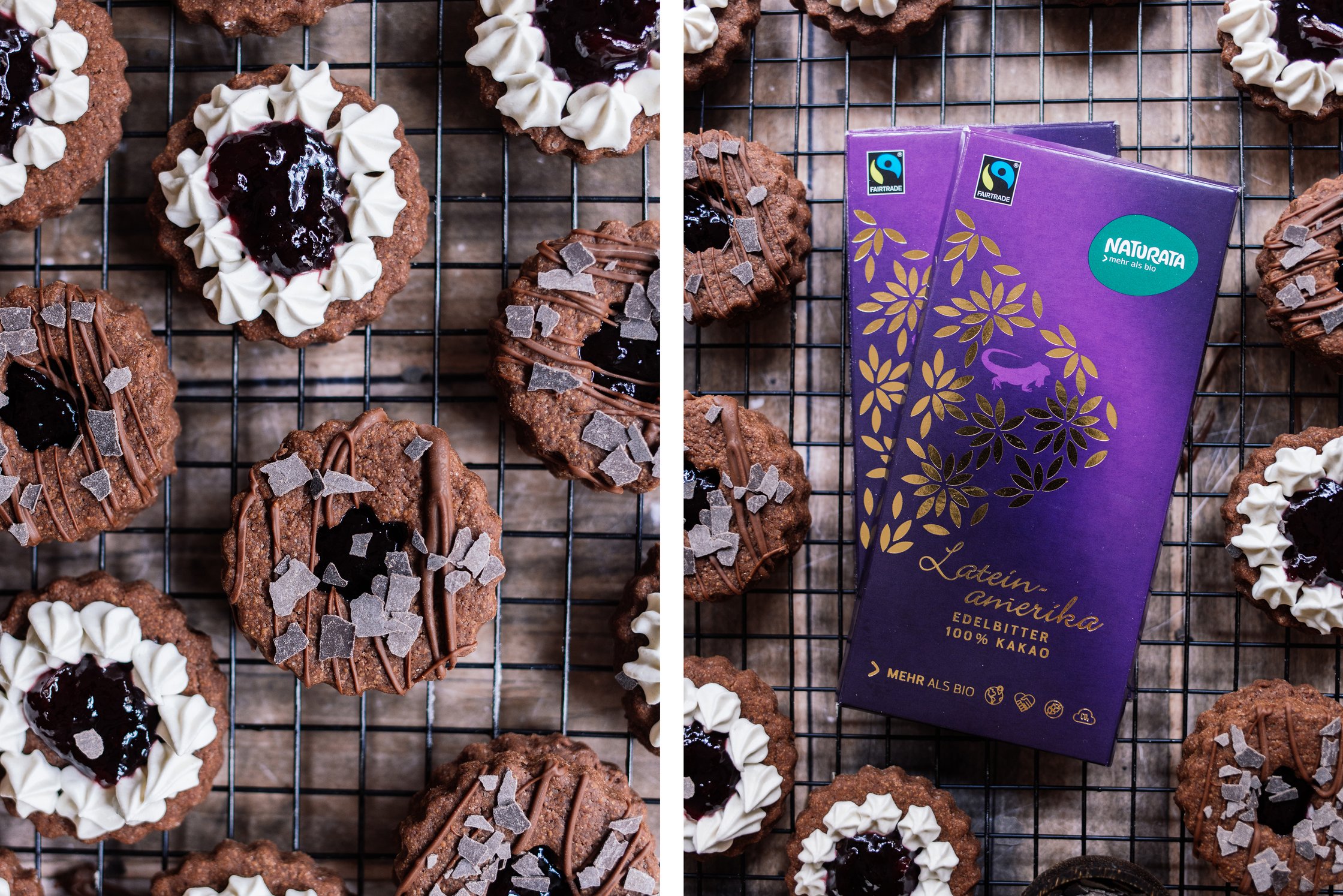 vegan black forest cookies cooling on a rack