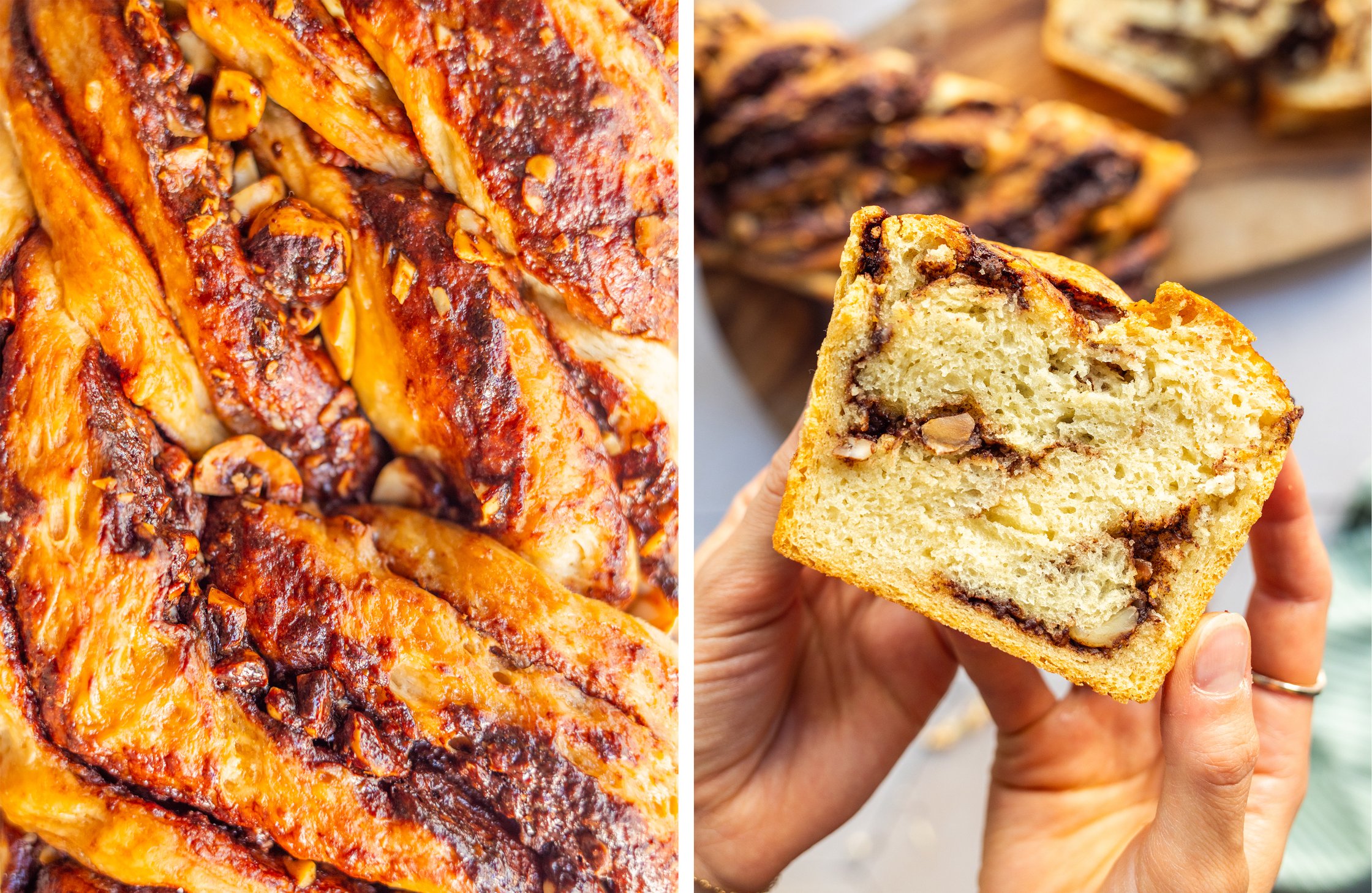 Nun wird die Babka gebacken und aufgeschnitten.