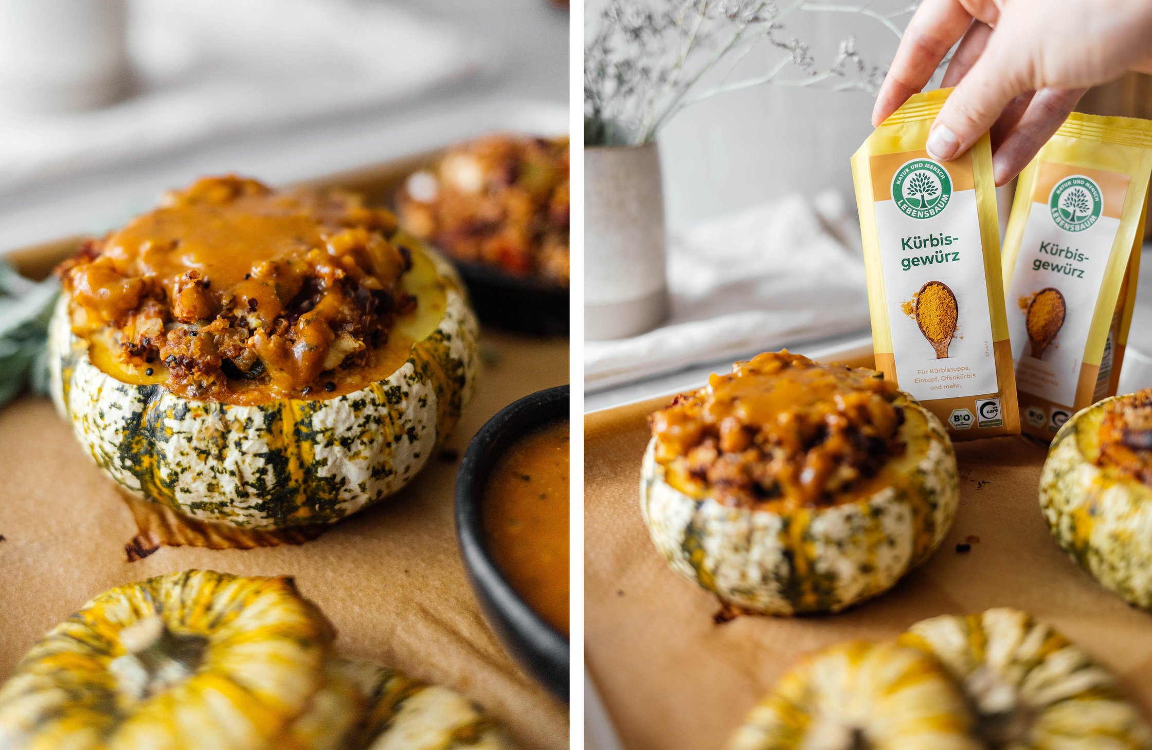 baked pattypan squash with quinoa filling and pumpkin spice