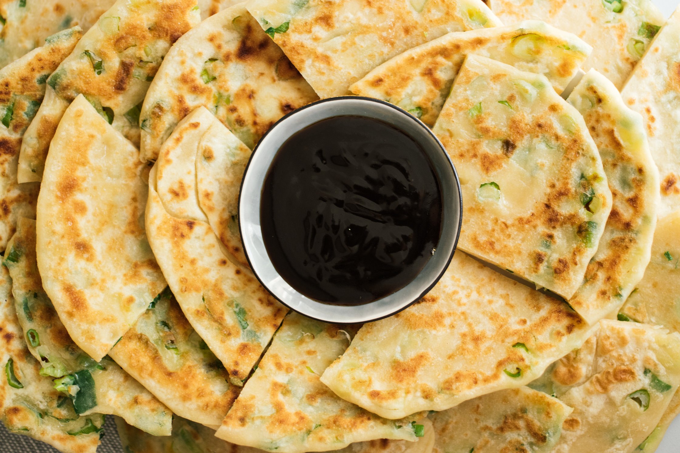closeup ofVegan Scallion Pancakes