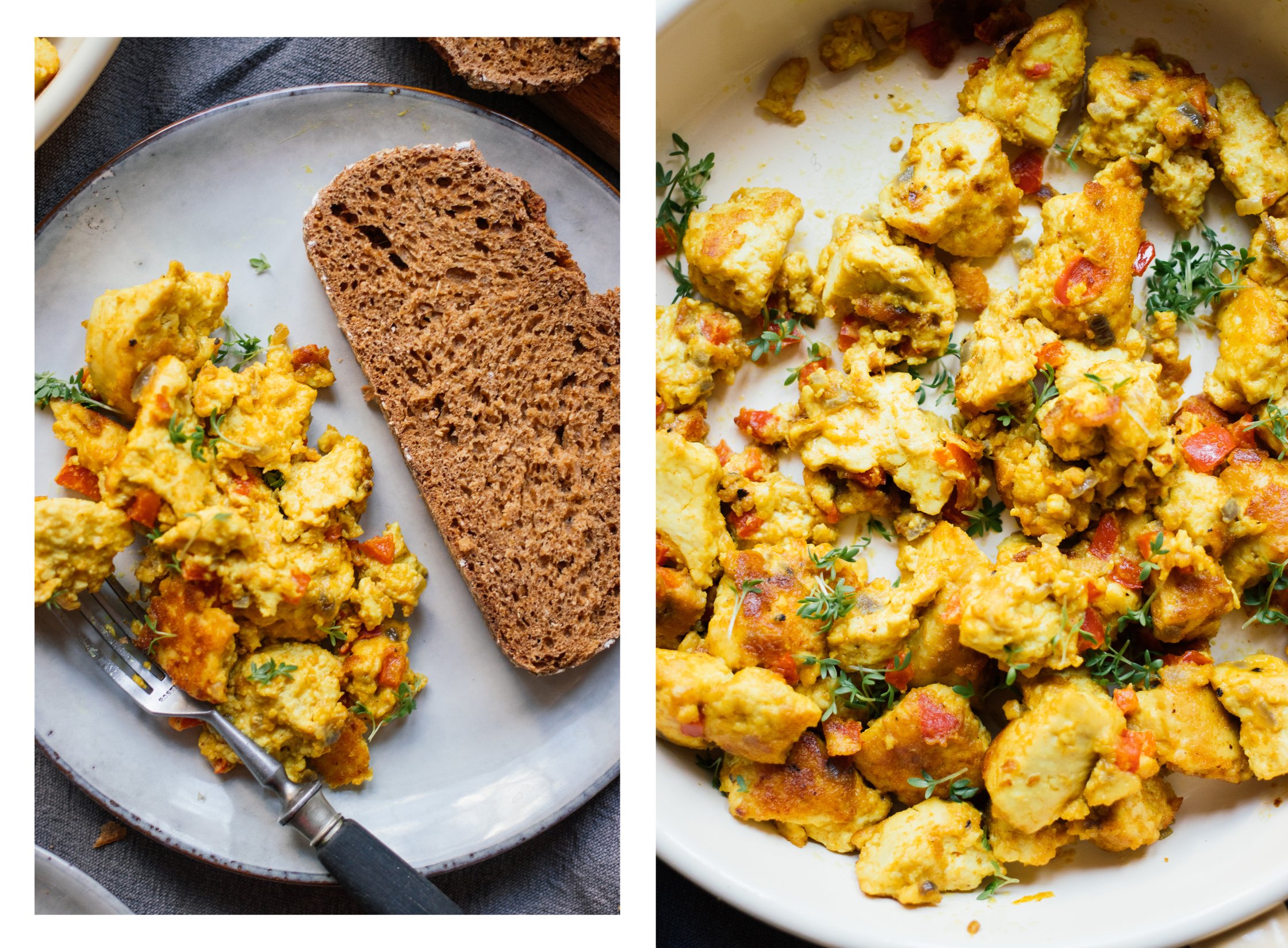 nahaufnahme von veganem rührtofu