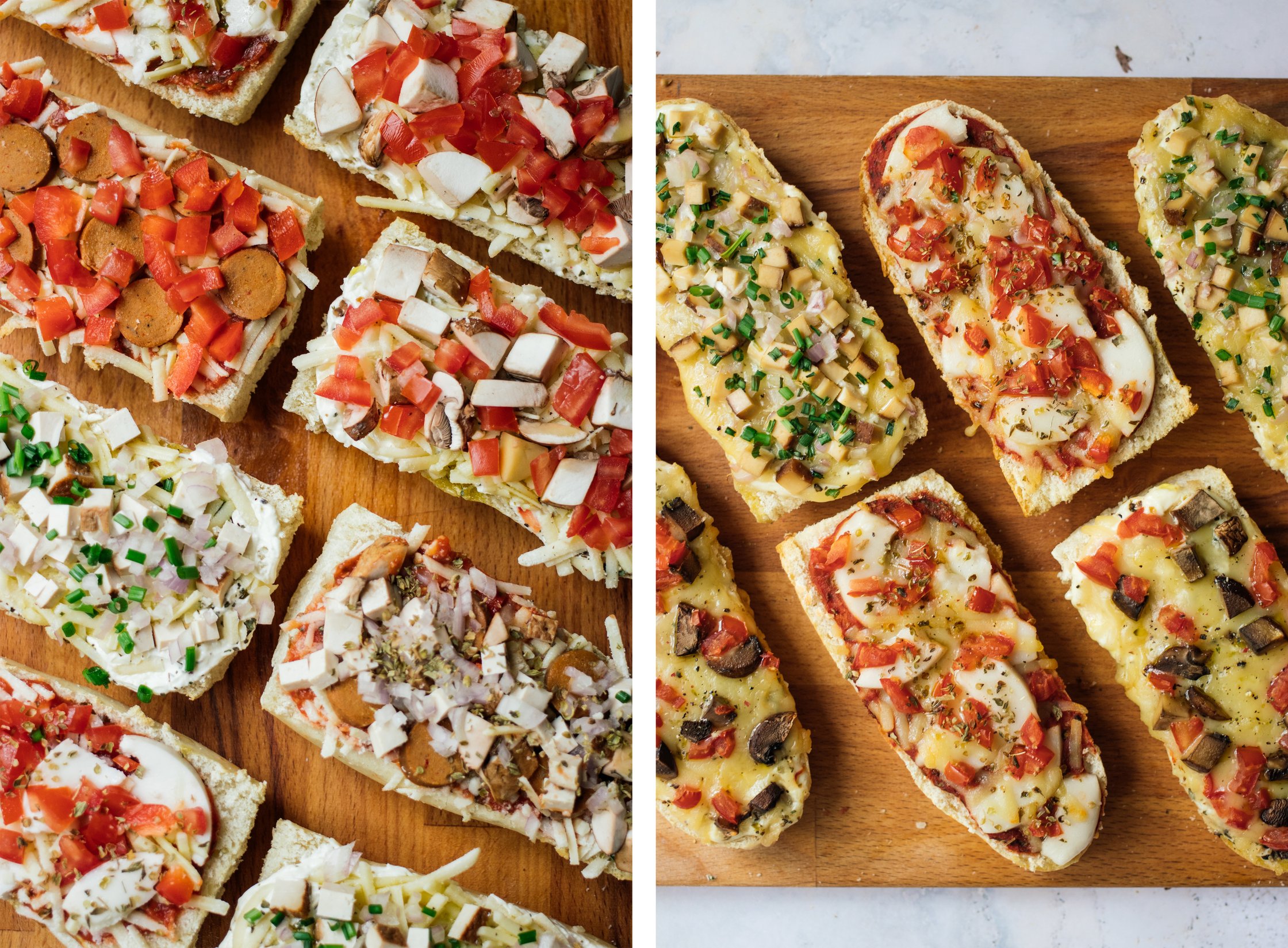 vegan french bread pizza before baking