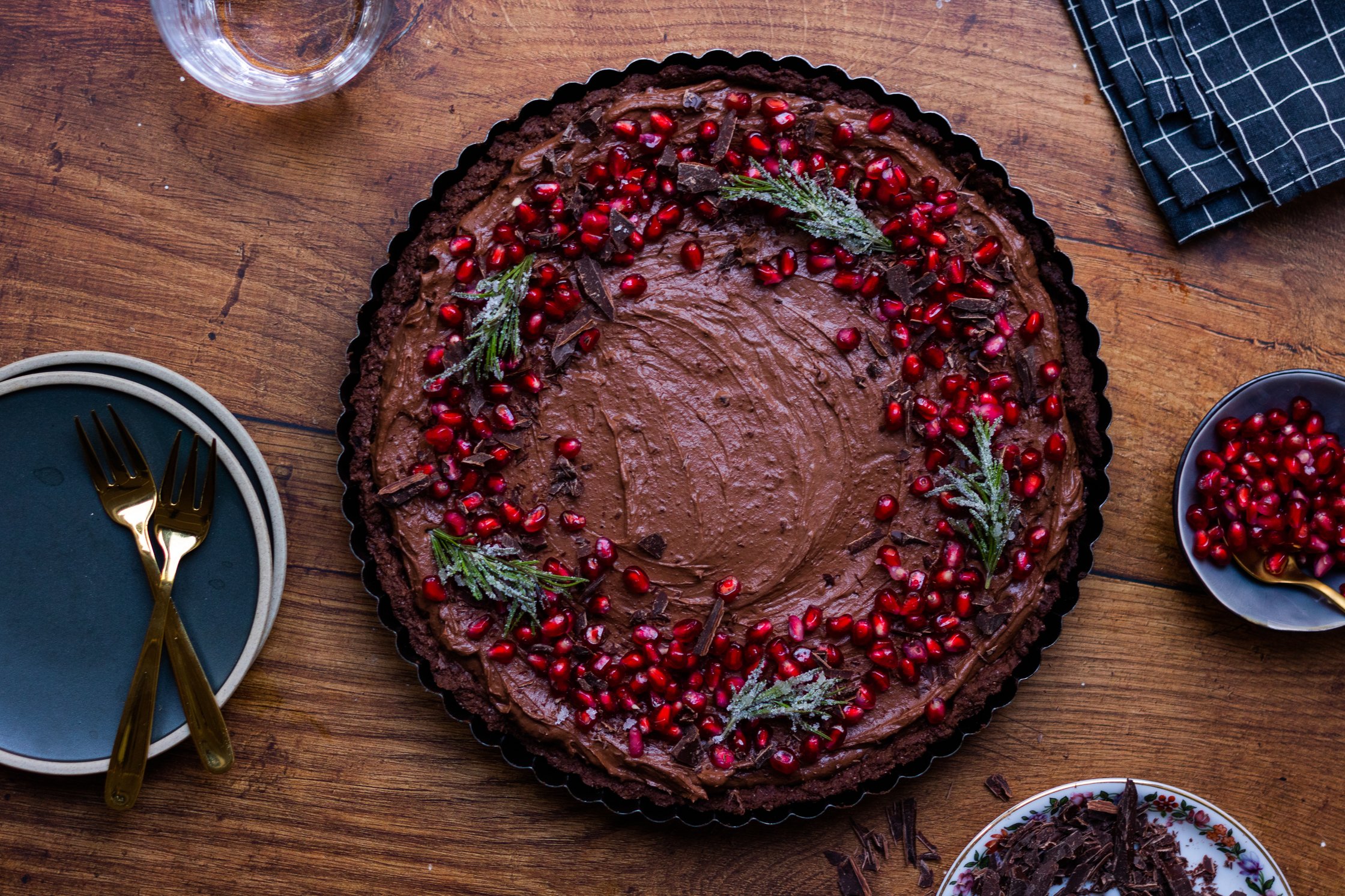 vegane Schokoladen-Granatapfel-Tarte