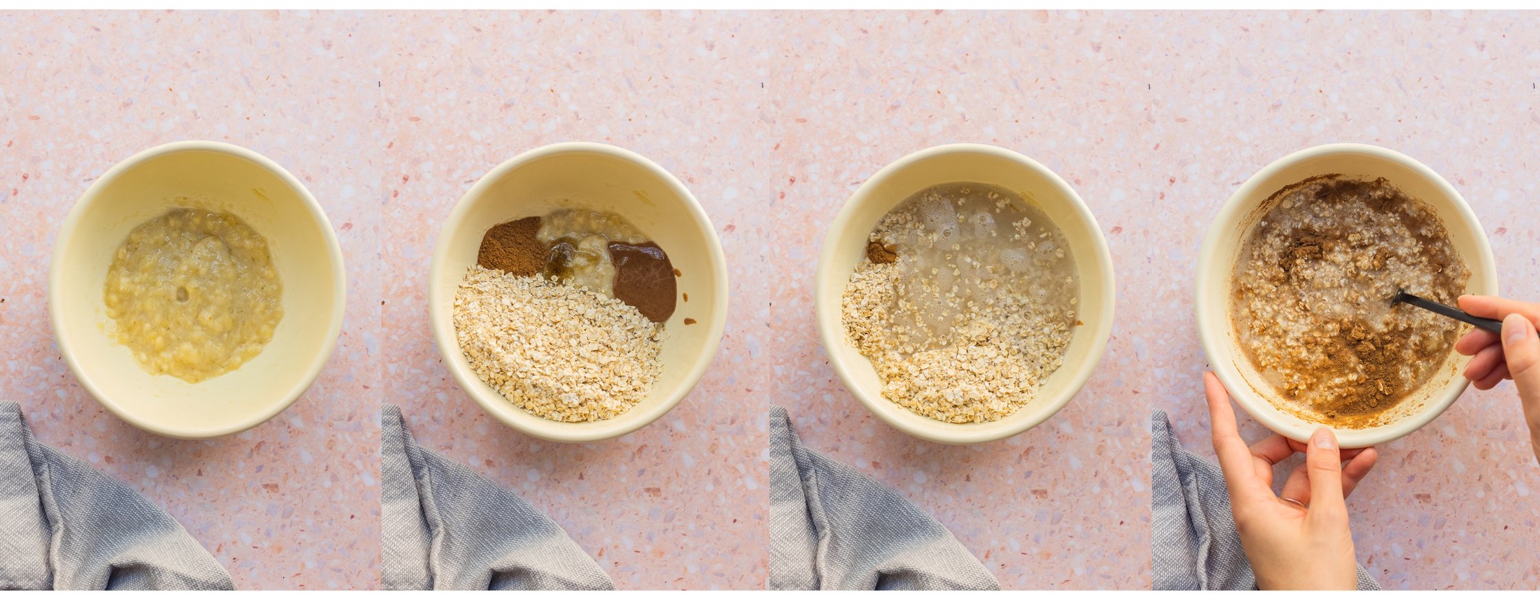 Zutaten für vegane Baked Oats in einer Schüssel