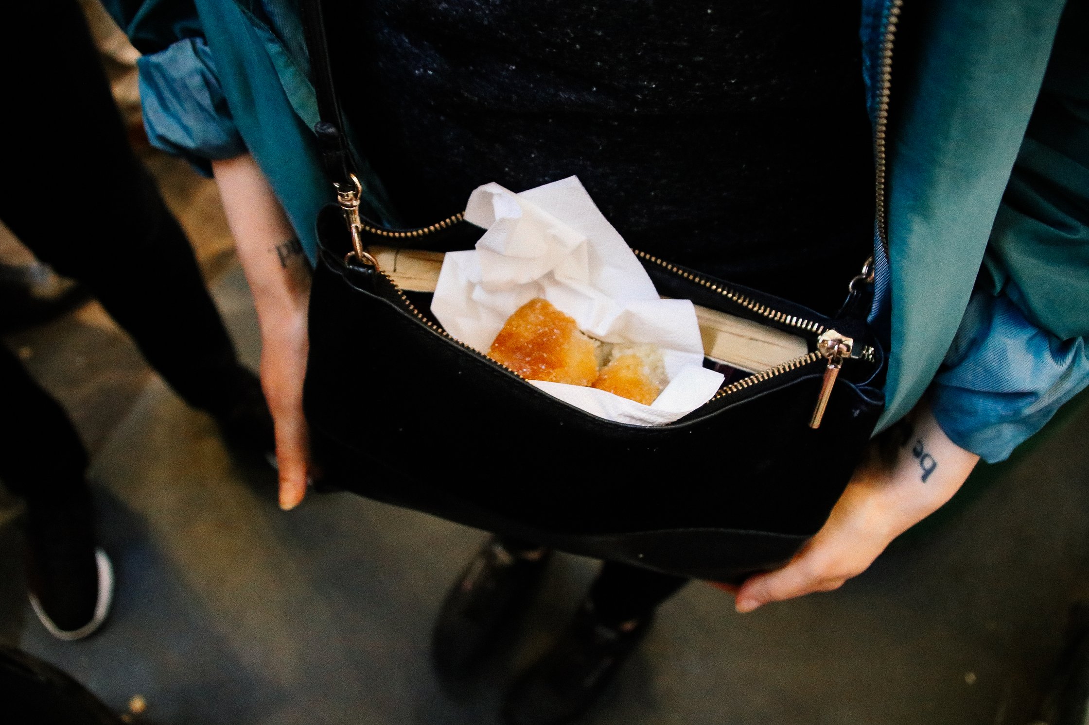 Julia hides food in her bag