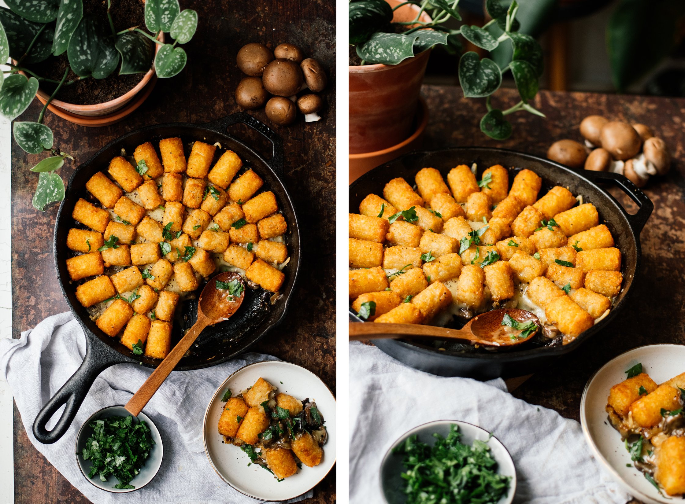 Vegan Tater Tot Casserole with Mushrooms
