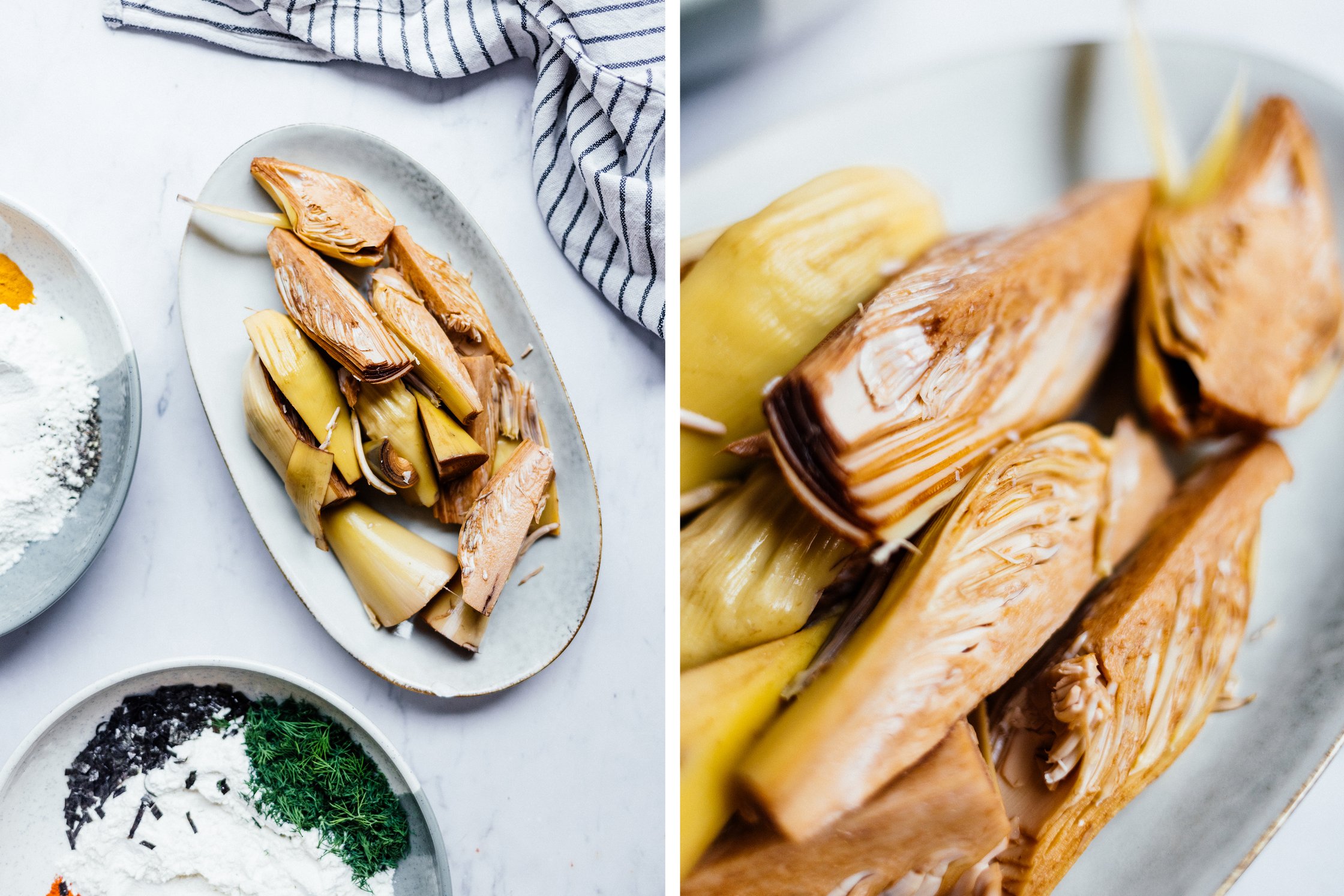 banana blossom on a white tray