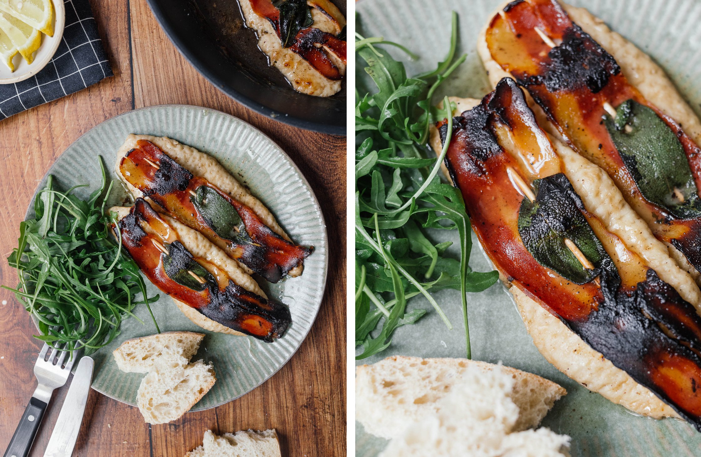 veganes Saltimbocca alla romana angerichtet mit Salat
