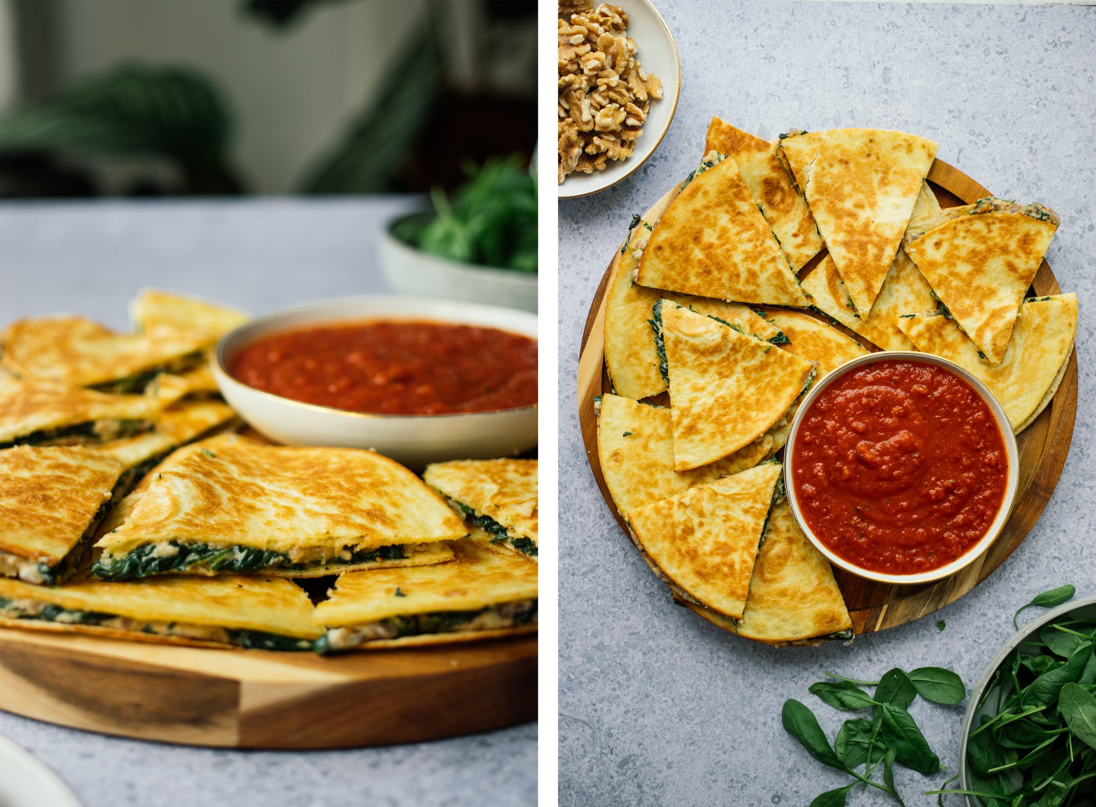 kleine stücke vegane spinat quesadillas