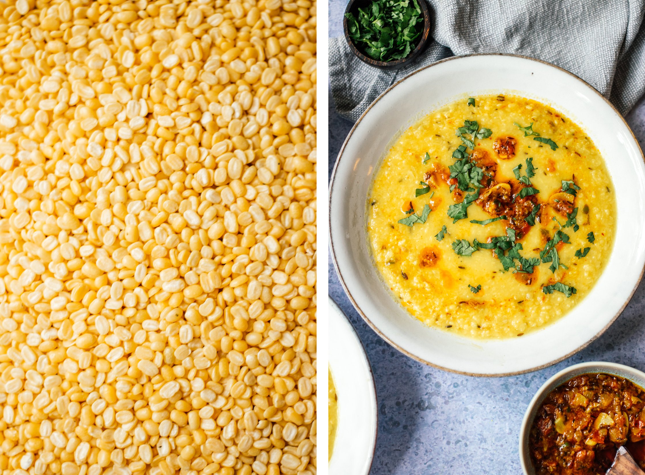 geschälte kichererbsen für chana dal tadka