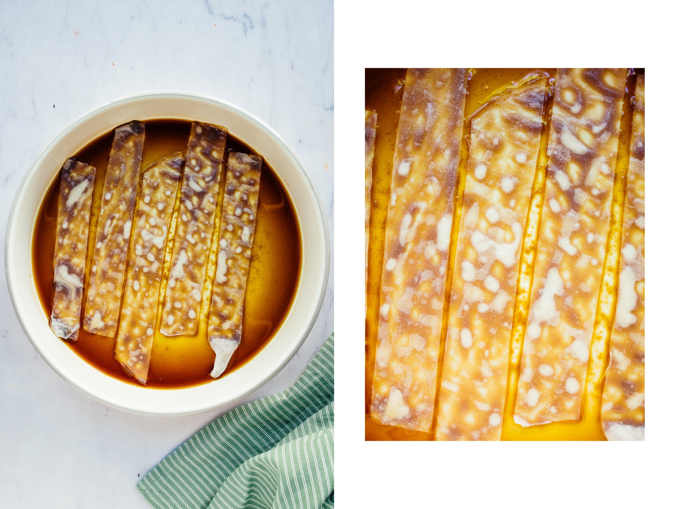 marinating vegan rice paper bacon