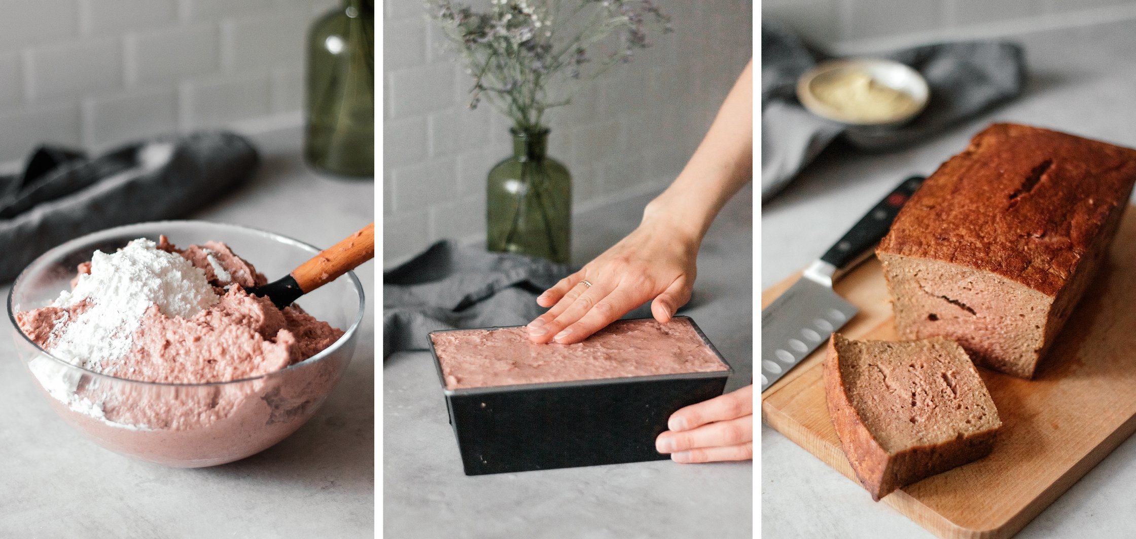 veganes Hackfleisch in eine Form geben und backen