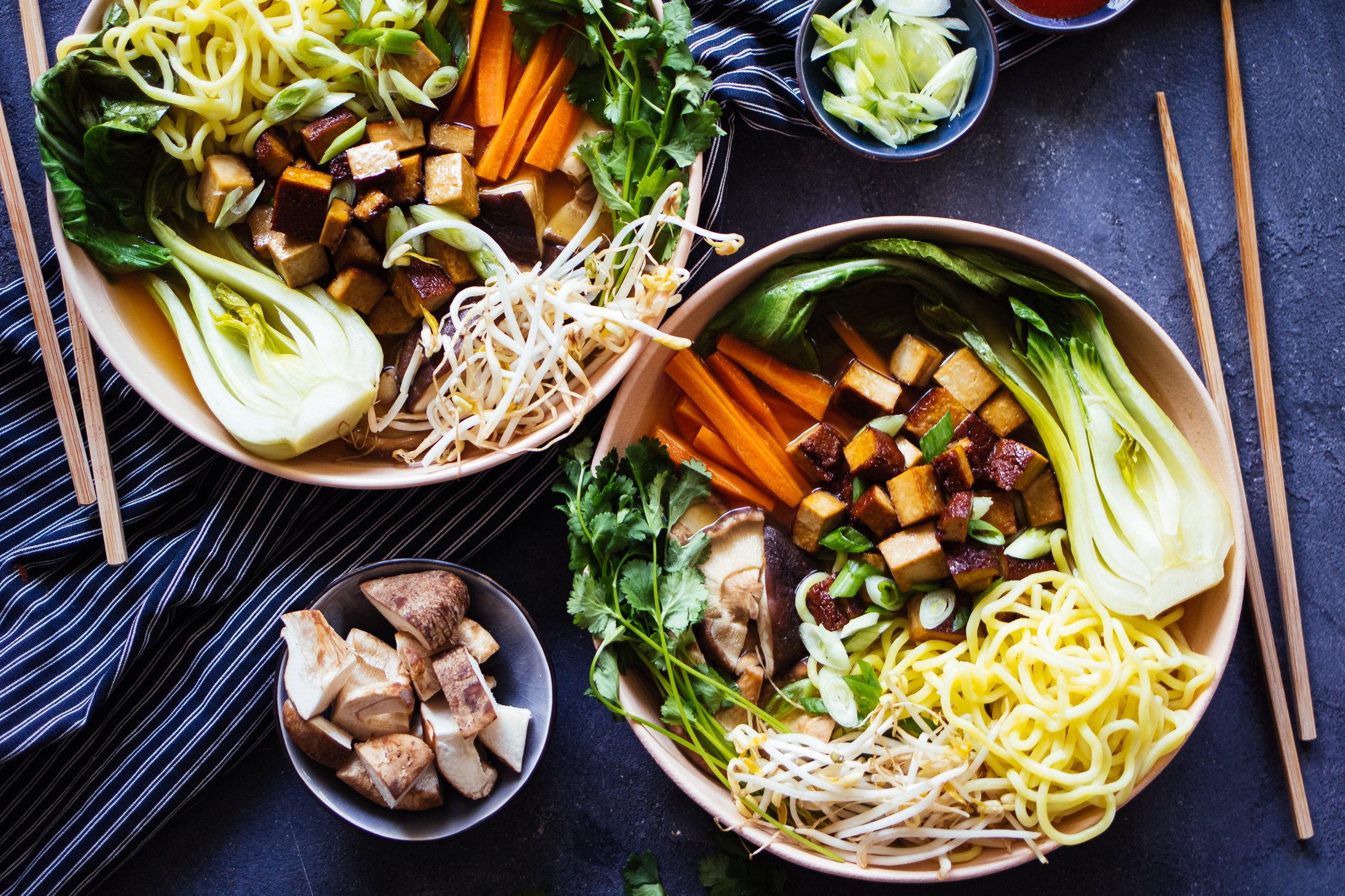 vegan ramen soup with pak choi and smoked tofu