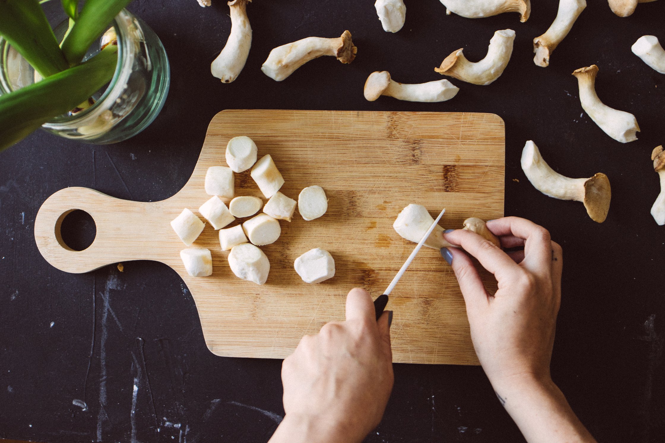 cutting mushrooms