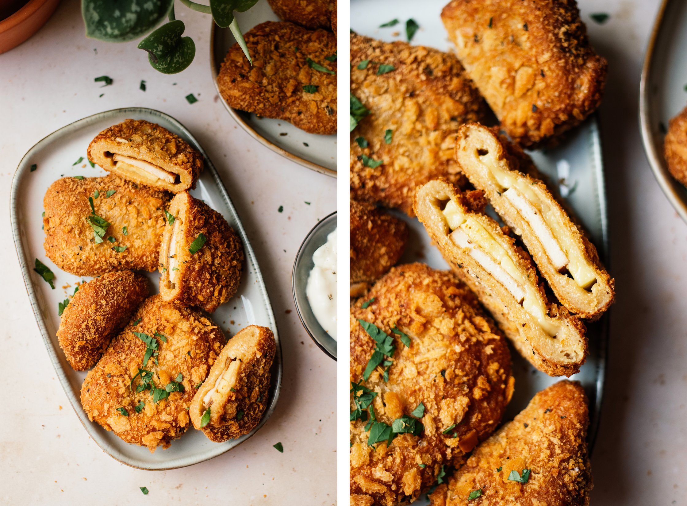 aufgeschnittene vegane mini cordon bleu