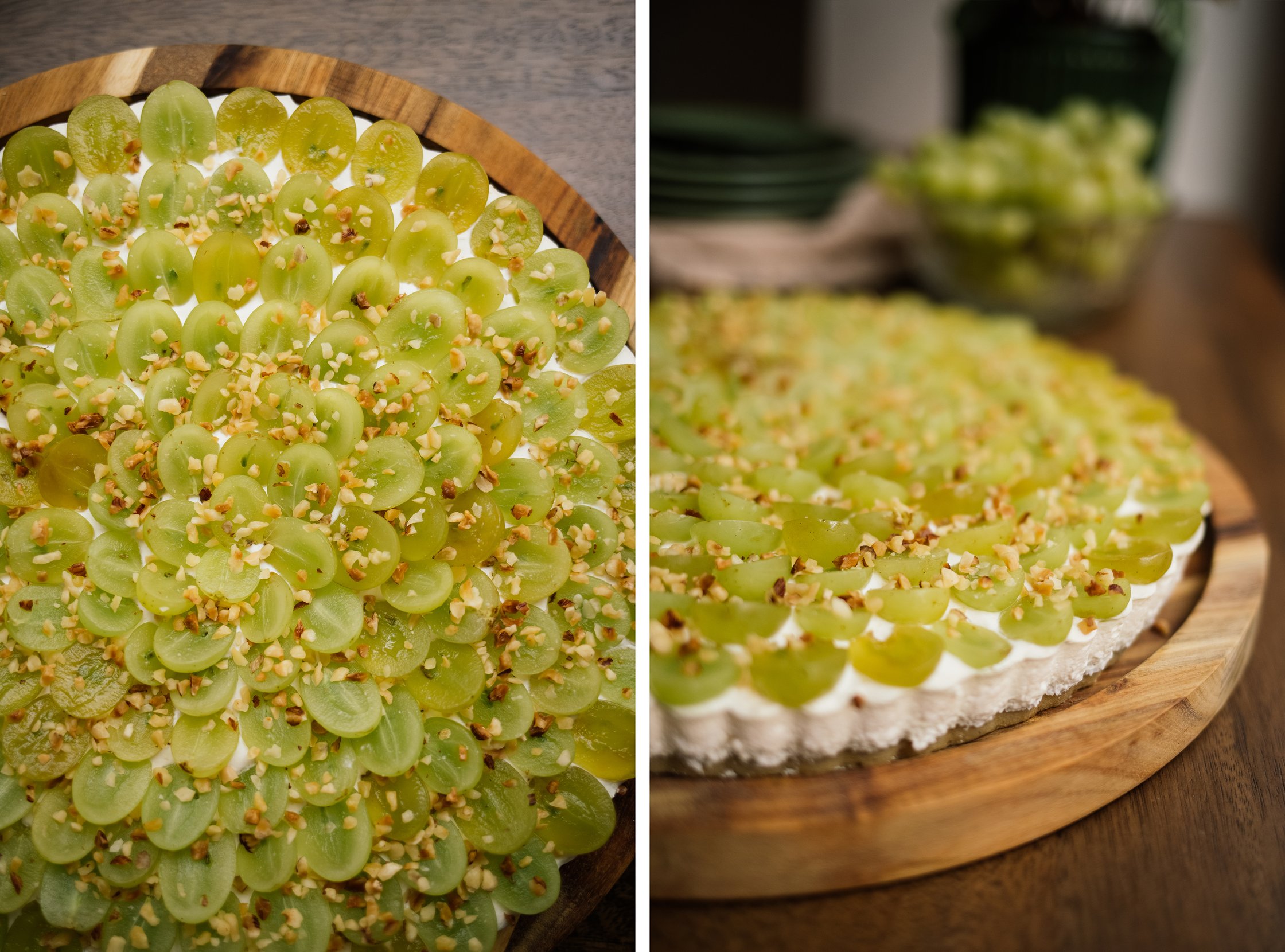 seitenansicht von veganer trauben joghurt torte