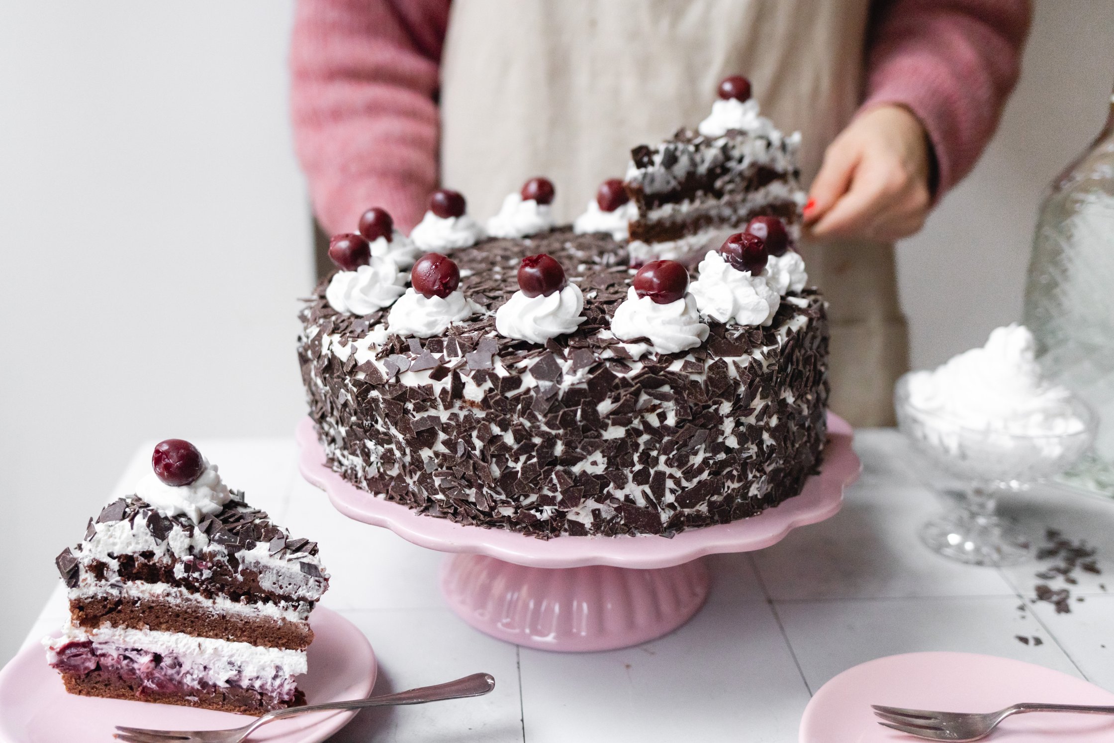 vegan german black forest cake is served
