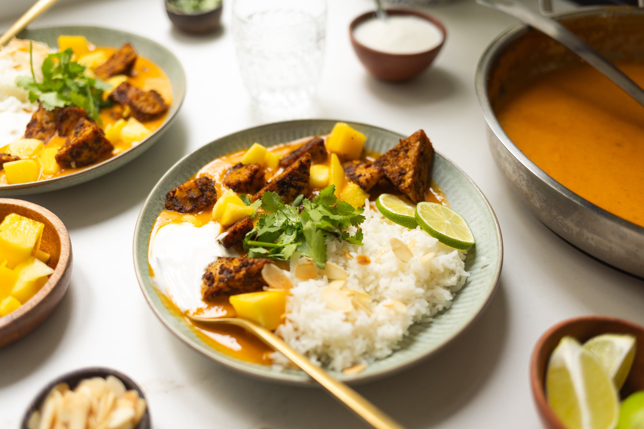 vegan mango curry with limed and cilantro