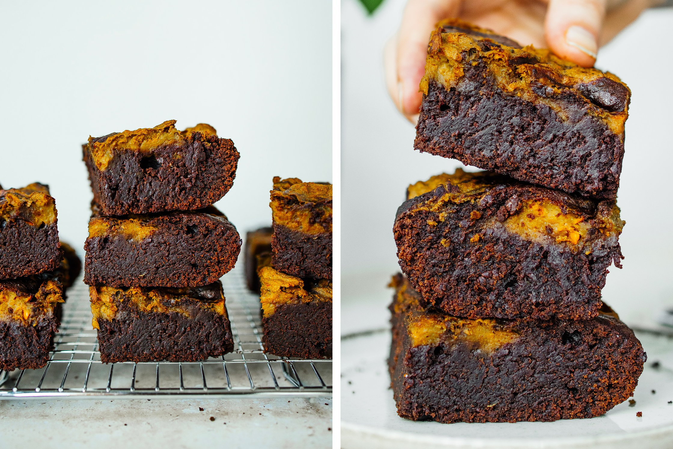 vegane Kürbisbrownies übereinander gestaplet