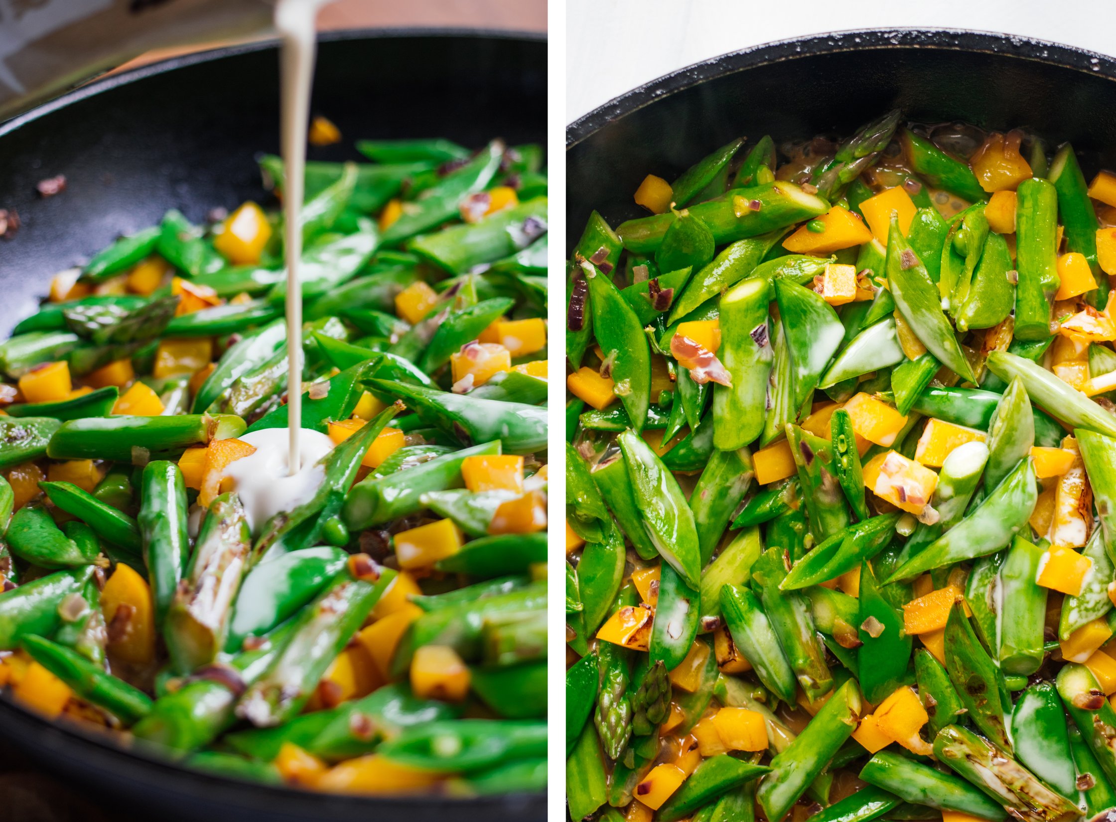 adding vegan cream to vegetables