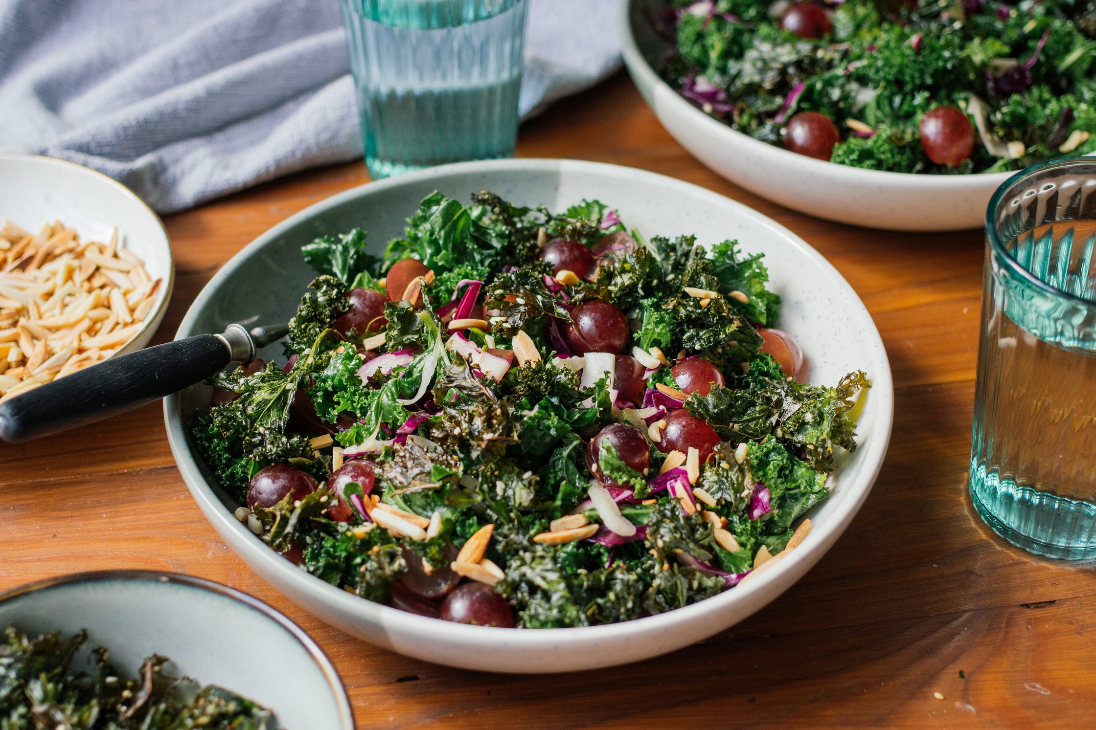 Vegan Kale Salad with Sesame Dressing and Crispy Kale Chips
