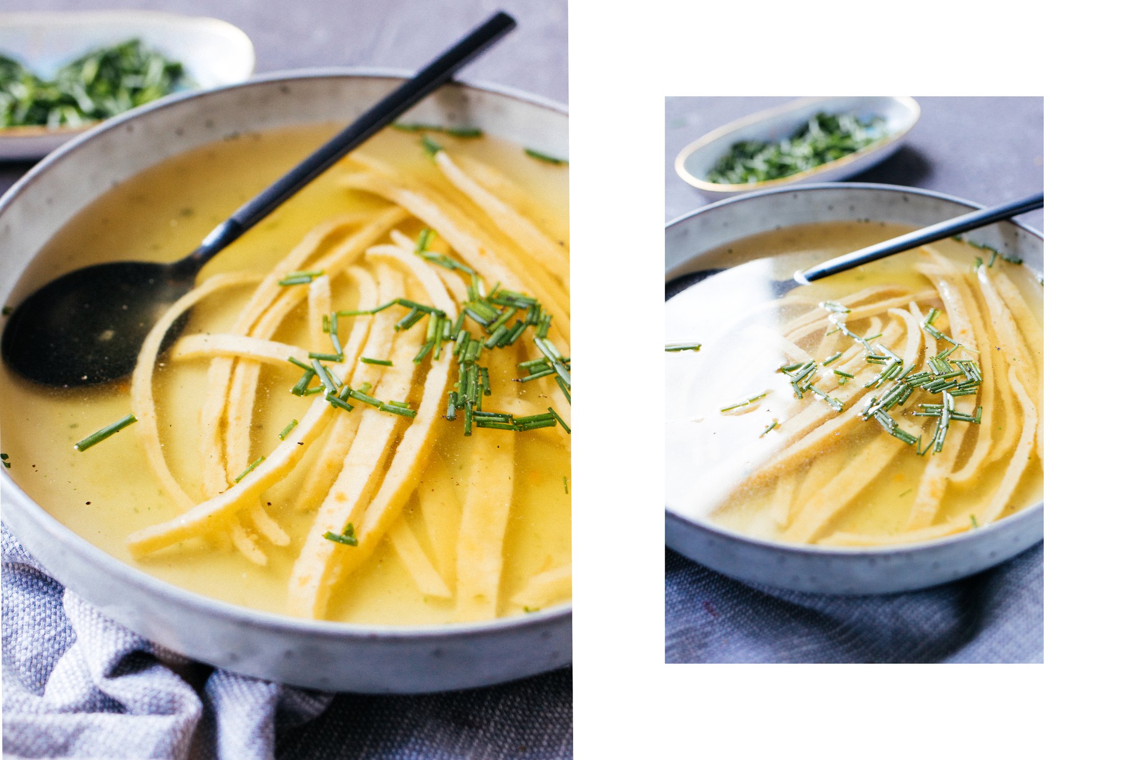 vegane Flädlesuppe mit Schnittlauch