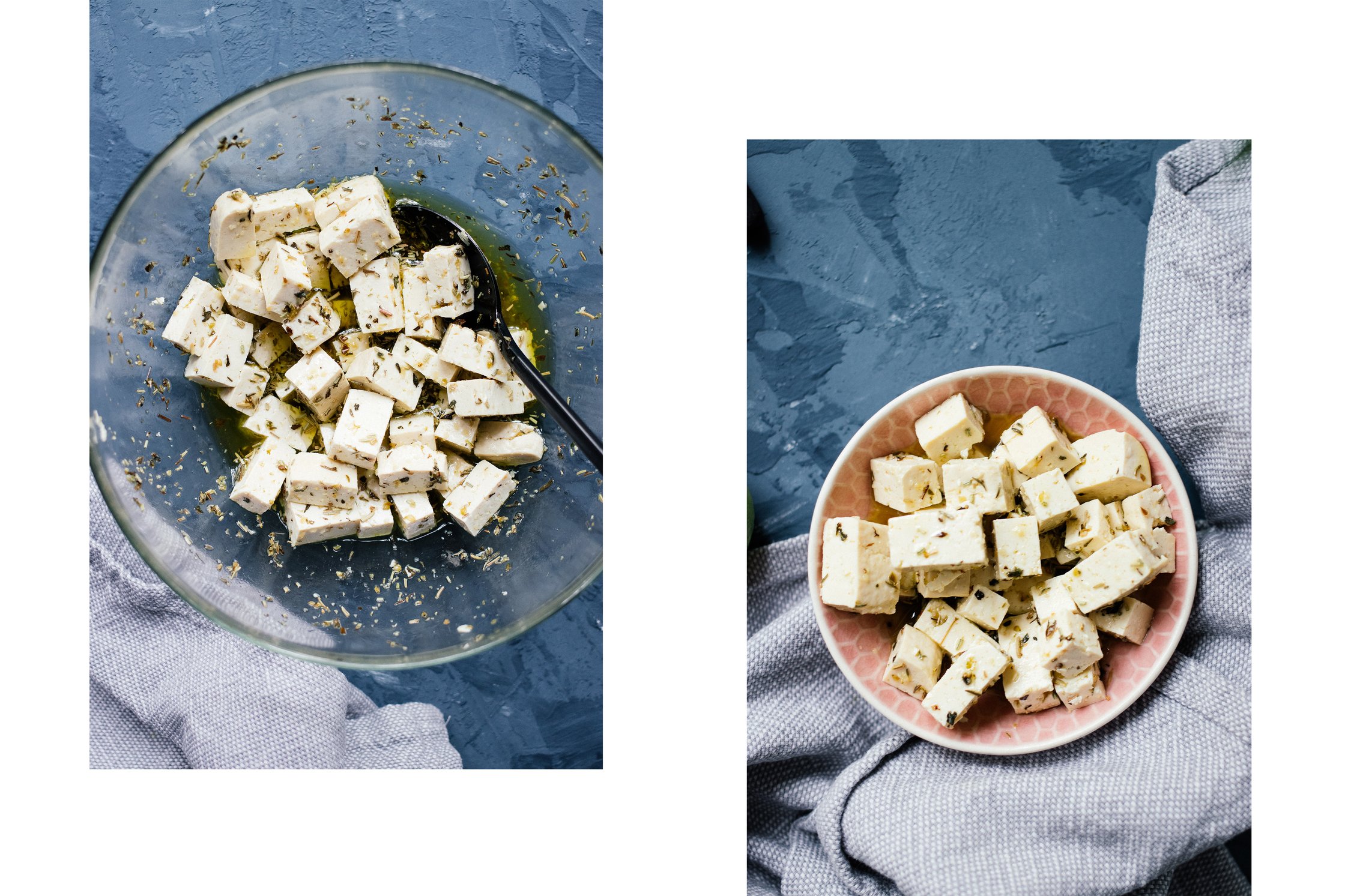 vegan feta cheese in two bowls