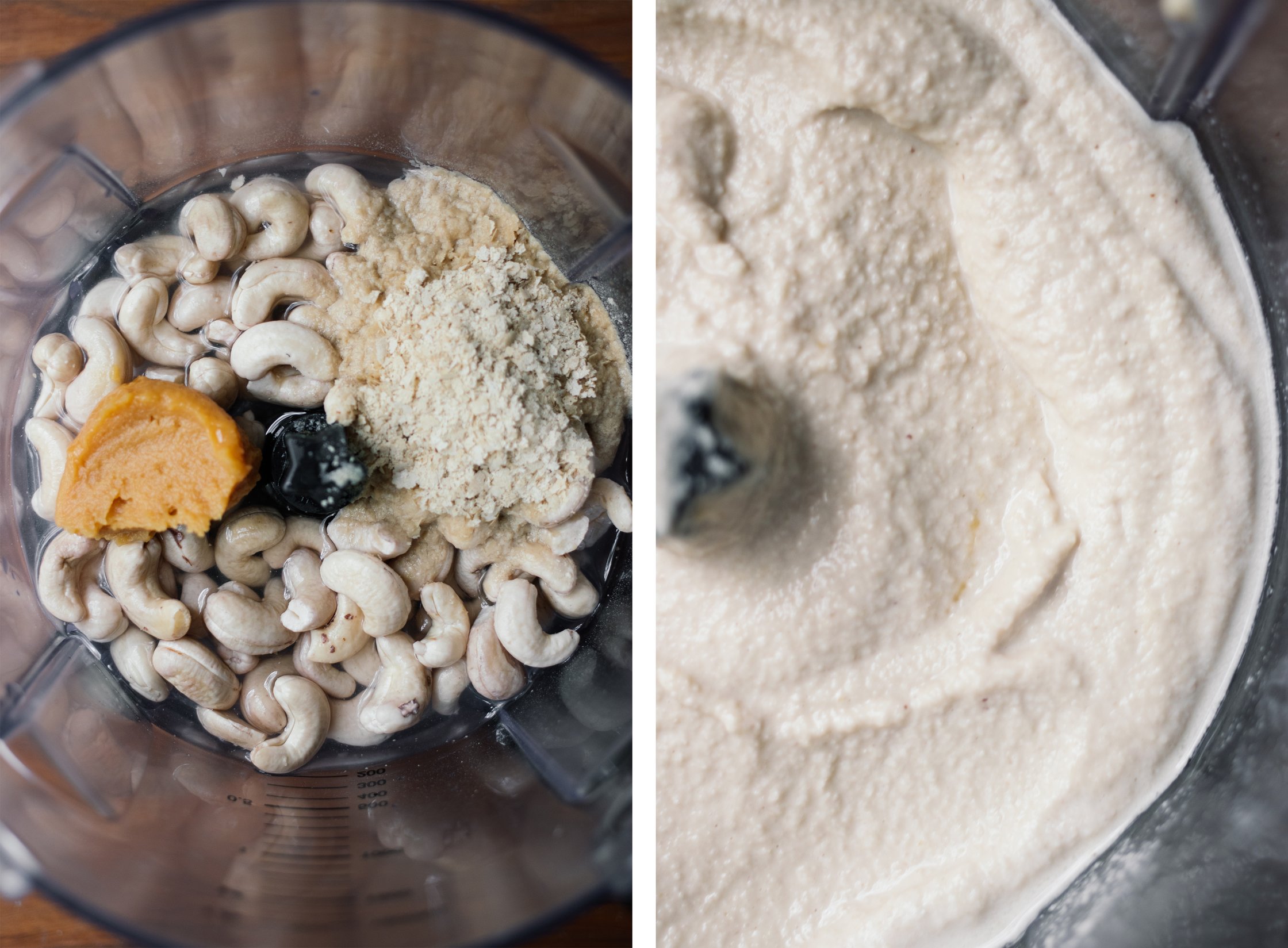 cashewsauce vor und nach dem mixen