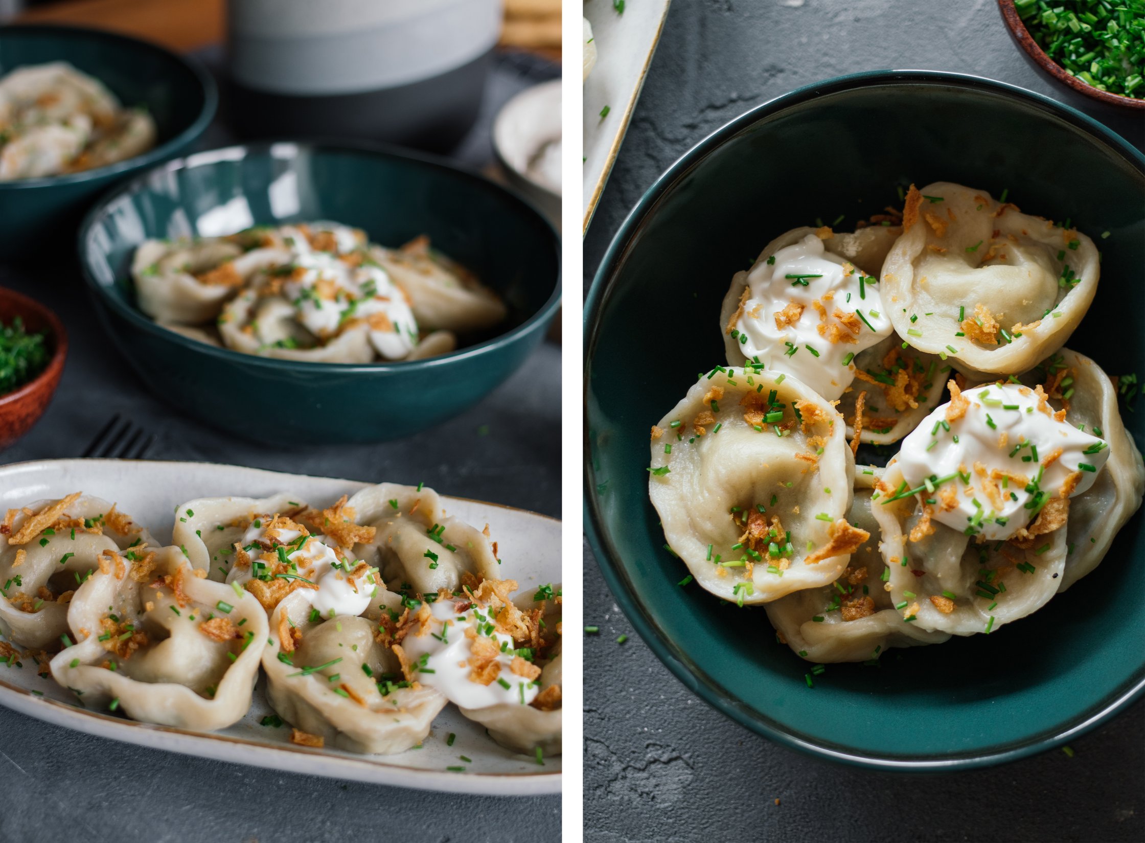 vegan pelmeni served on a table