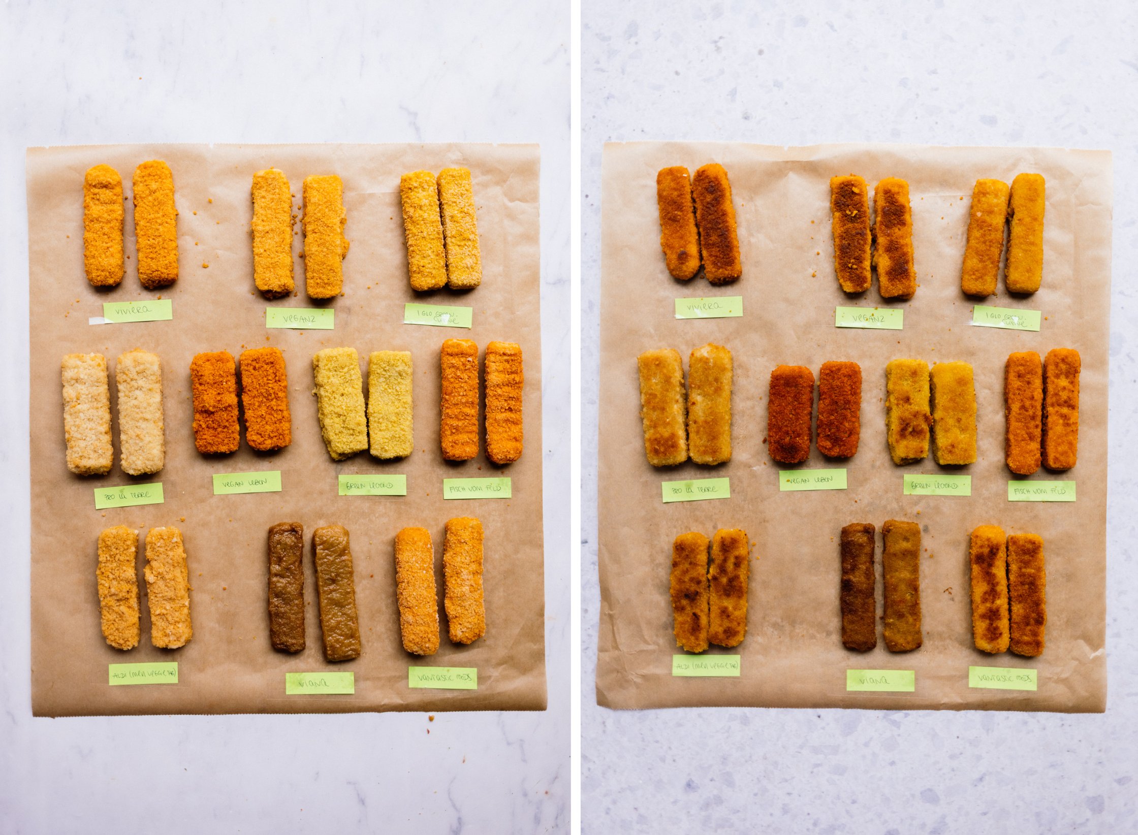 vegane Fischstäbchen auf Backpapier