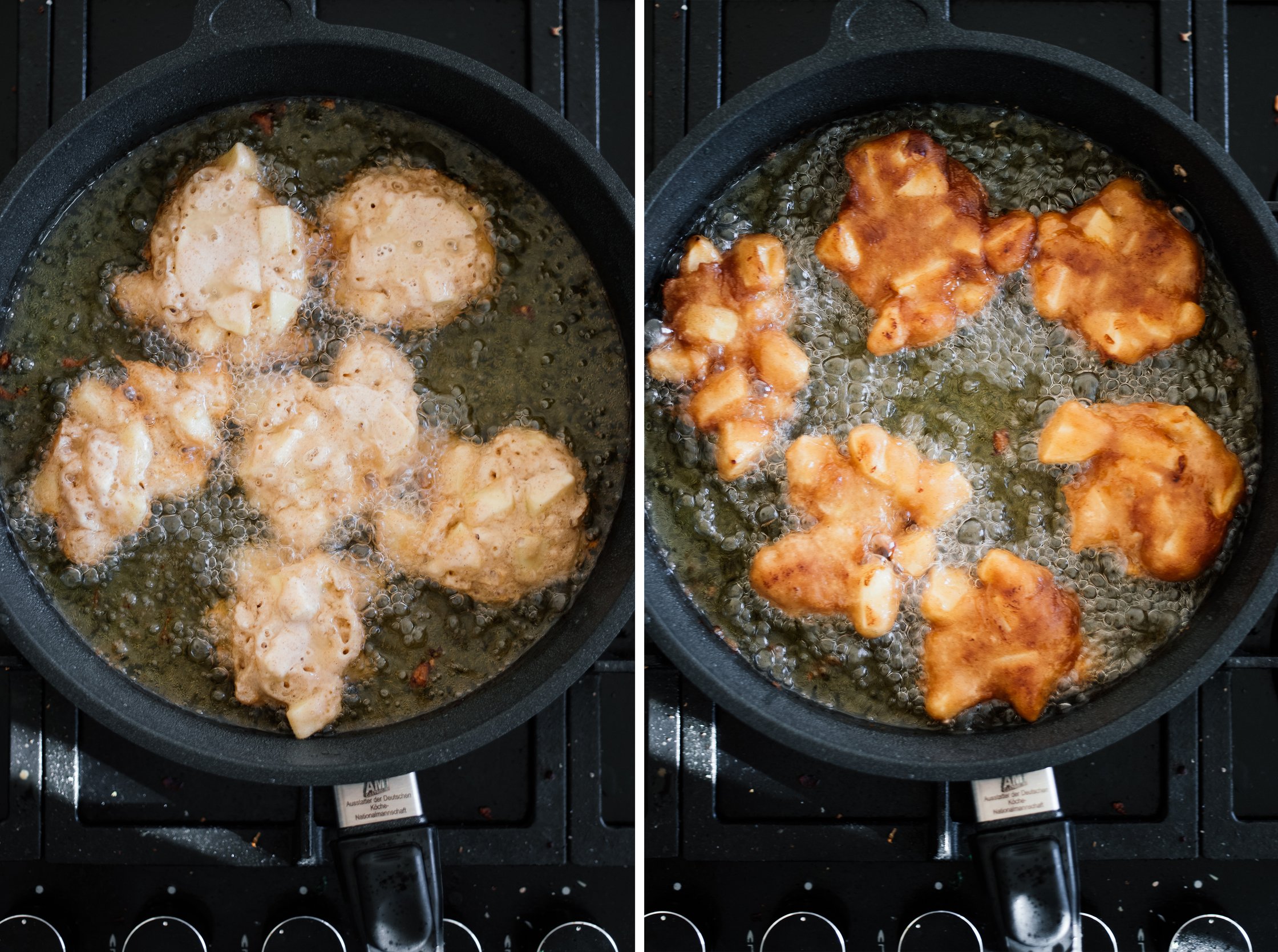 deep frying vegan apple fritters