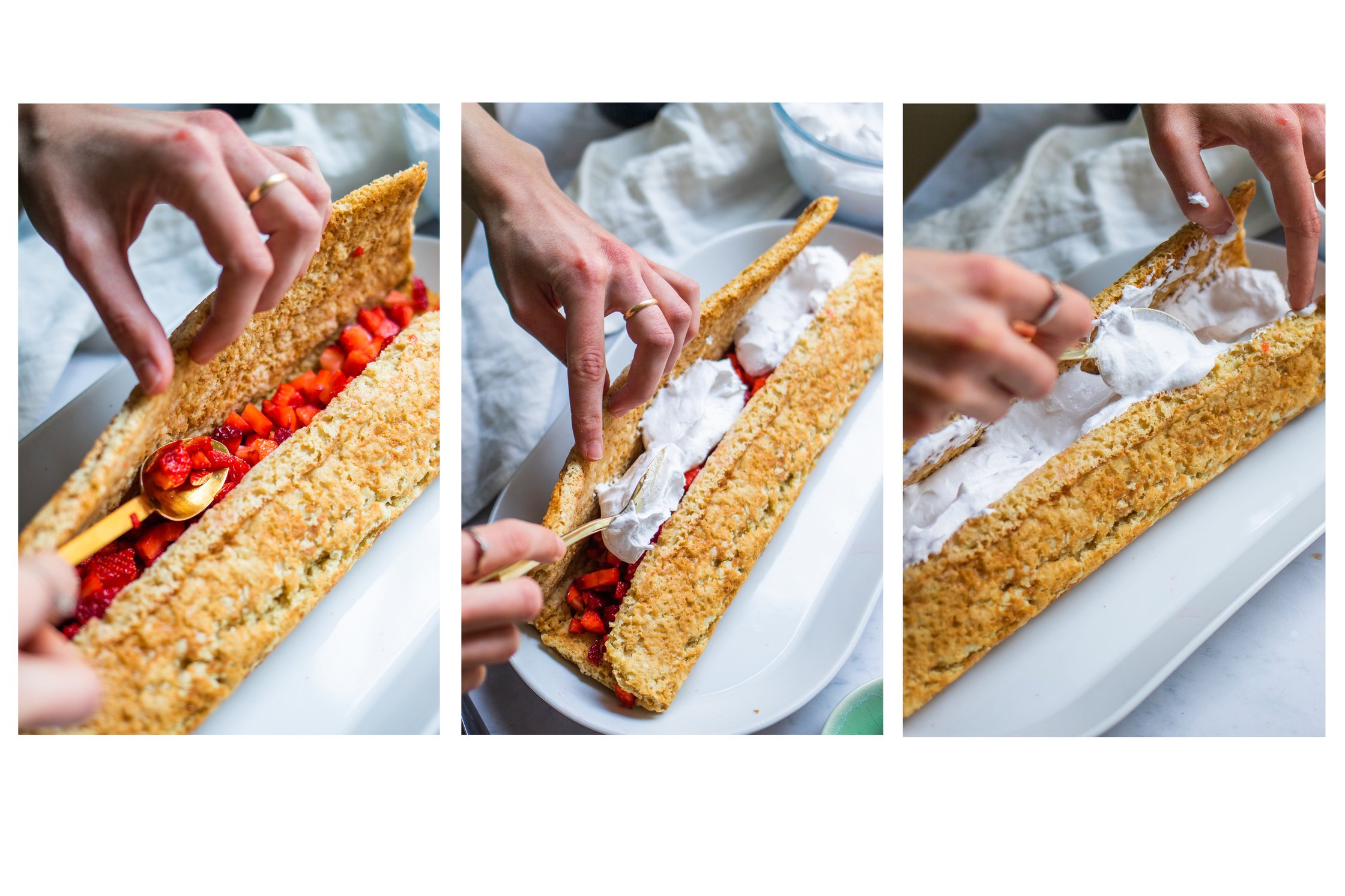 Vegane Biskuitrolle gefüllt mit Erdbeeren und Sahne