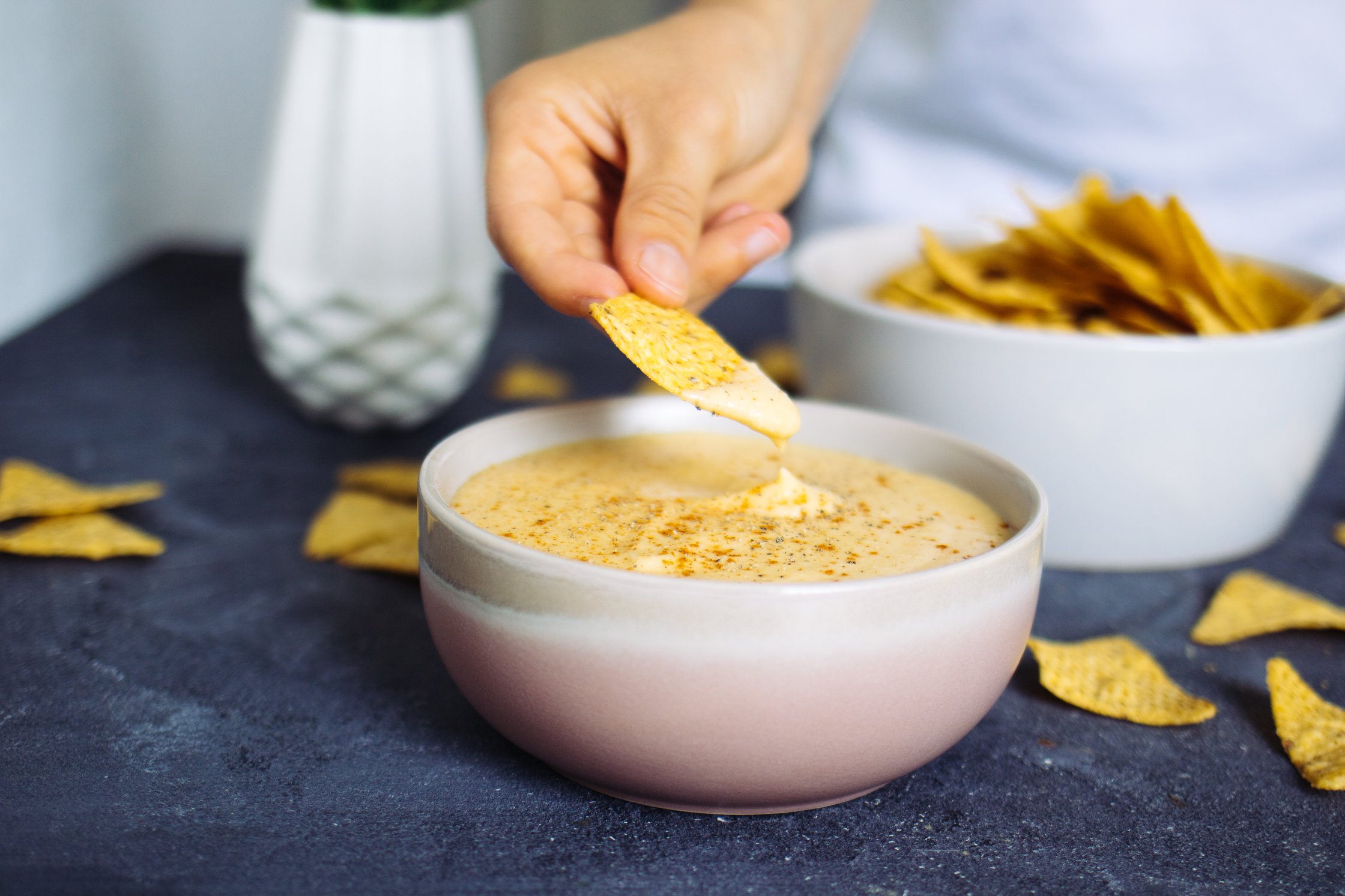vegan queso dip and chips