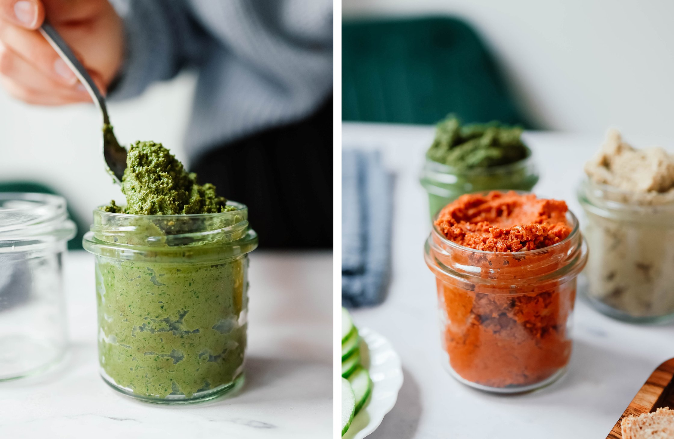 variation of vegan spreads made of sunflower seeds