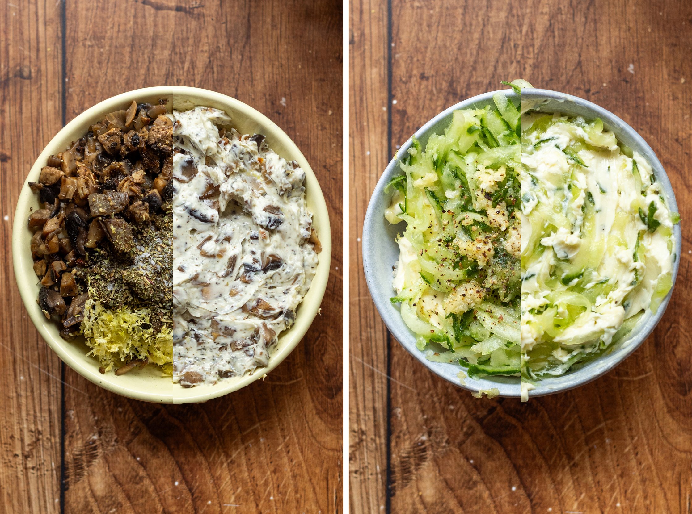 homemade vegan mushroom butter and vegan tsatsiki butter