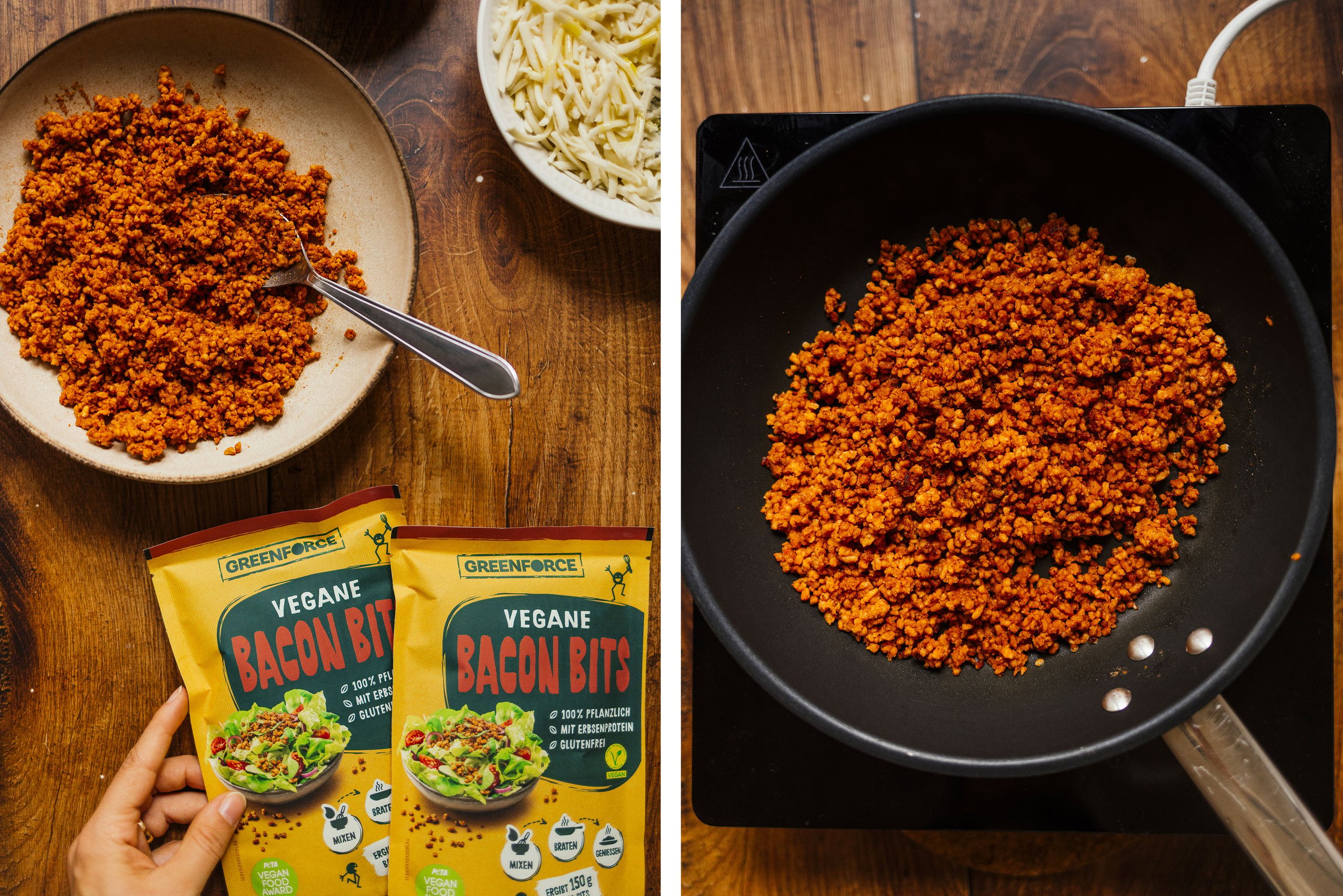 veganer Bacon von GREENFORCE wird zubereitet