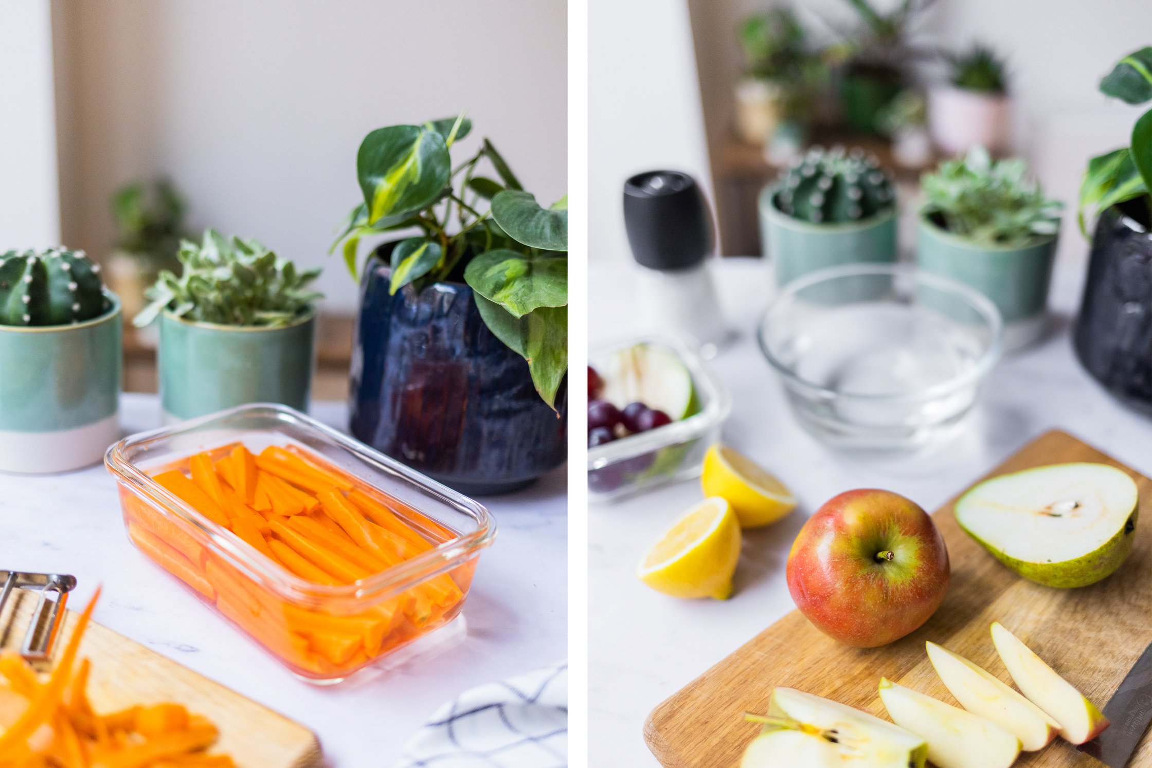 Meal Prep with carrots and fruits.
