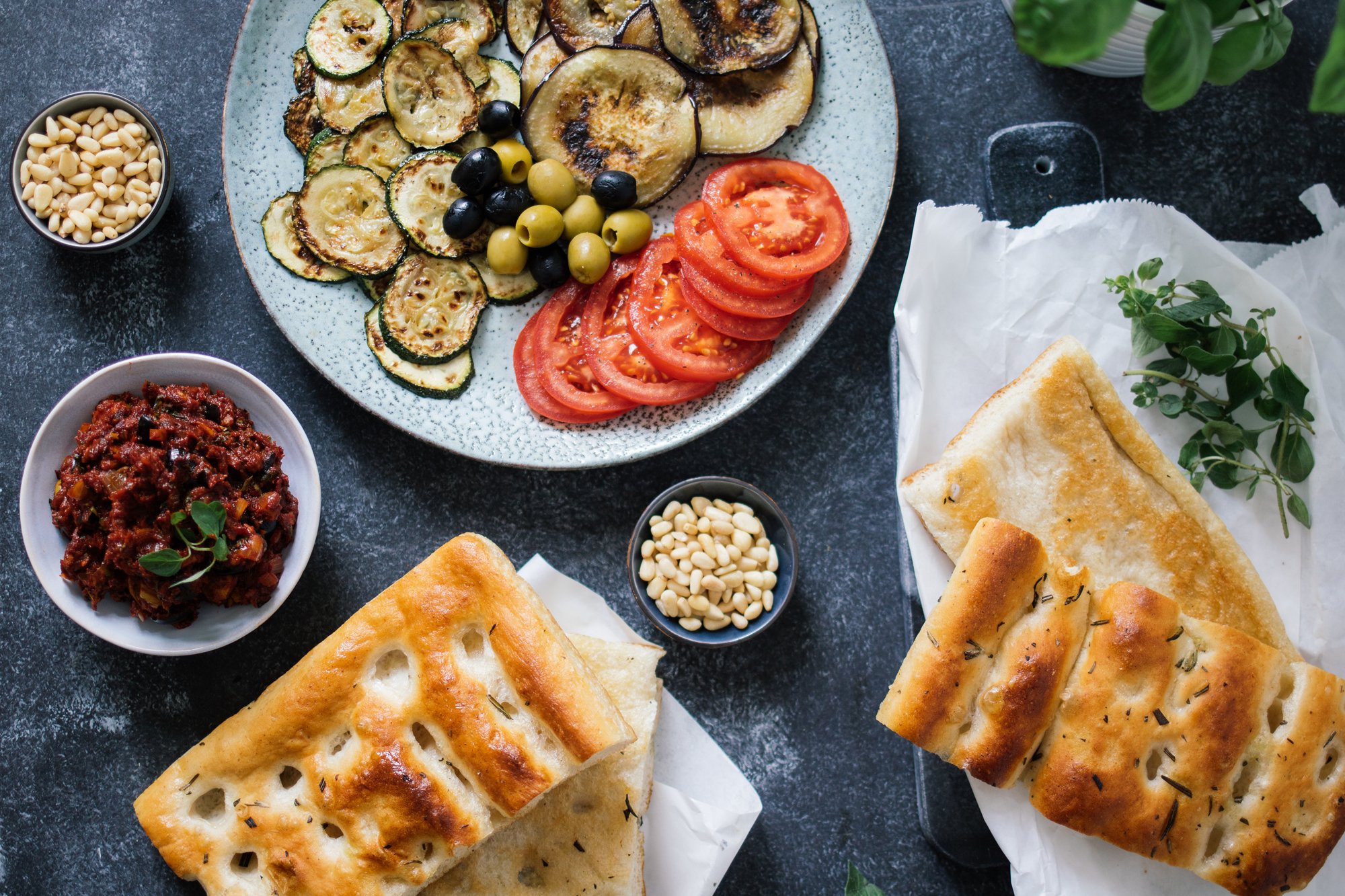 ingredients for focaccia caponata sandwich
