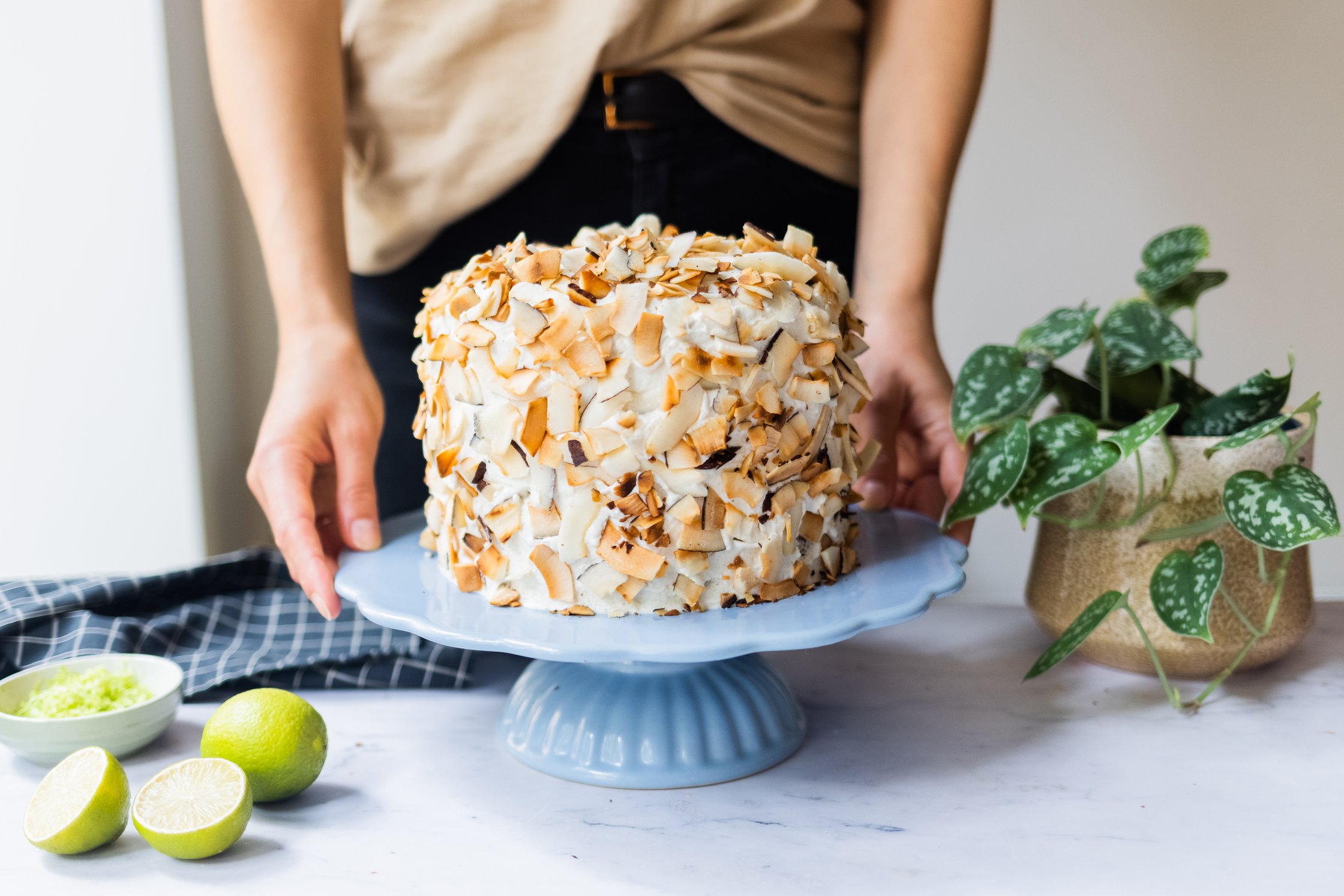 thee-tiered vegan coconut lime cake
