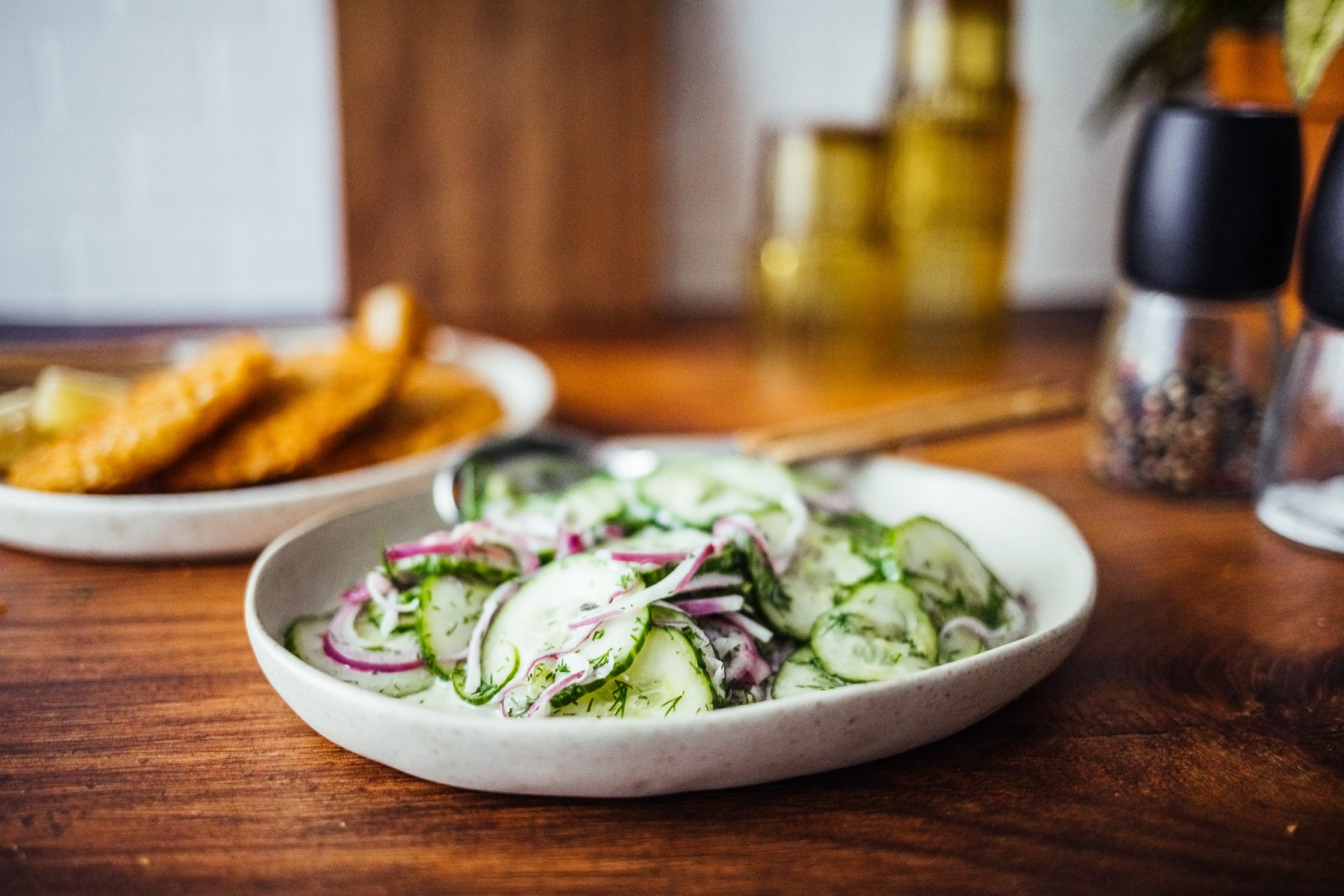 cucumber salad in a bowl