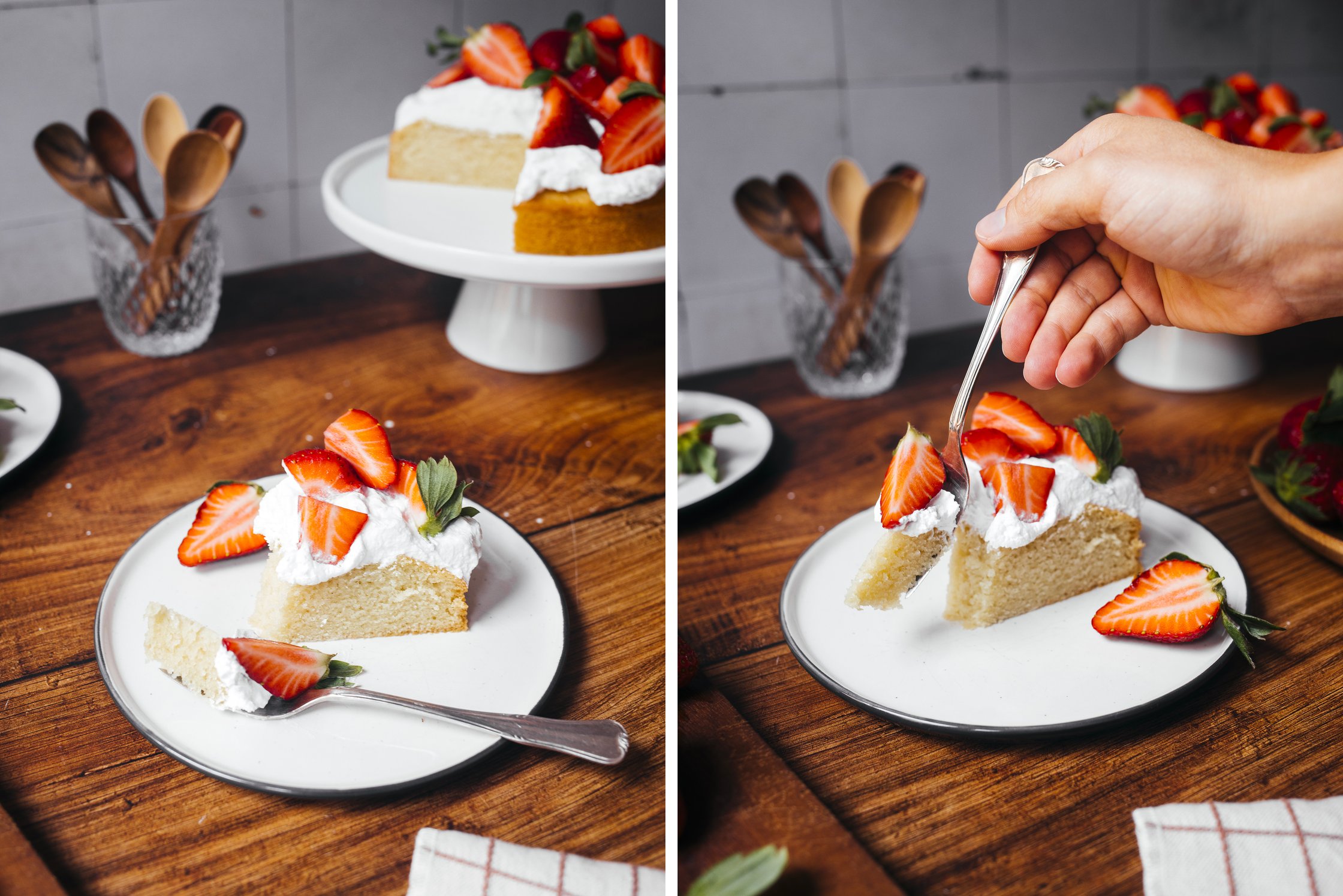 veganer Erdbeerkuchen wird gegessen