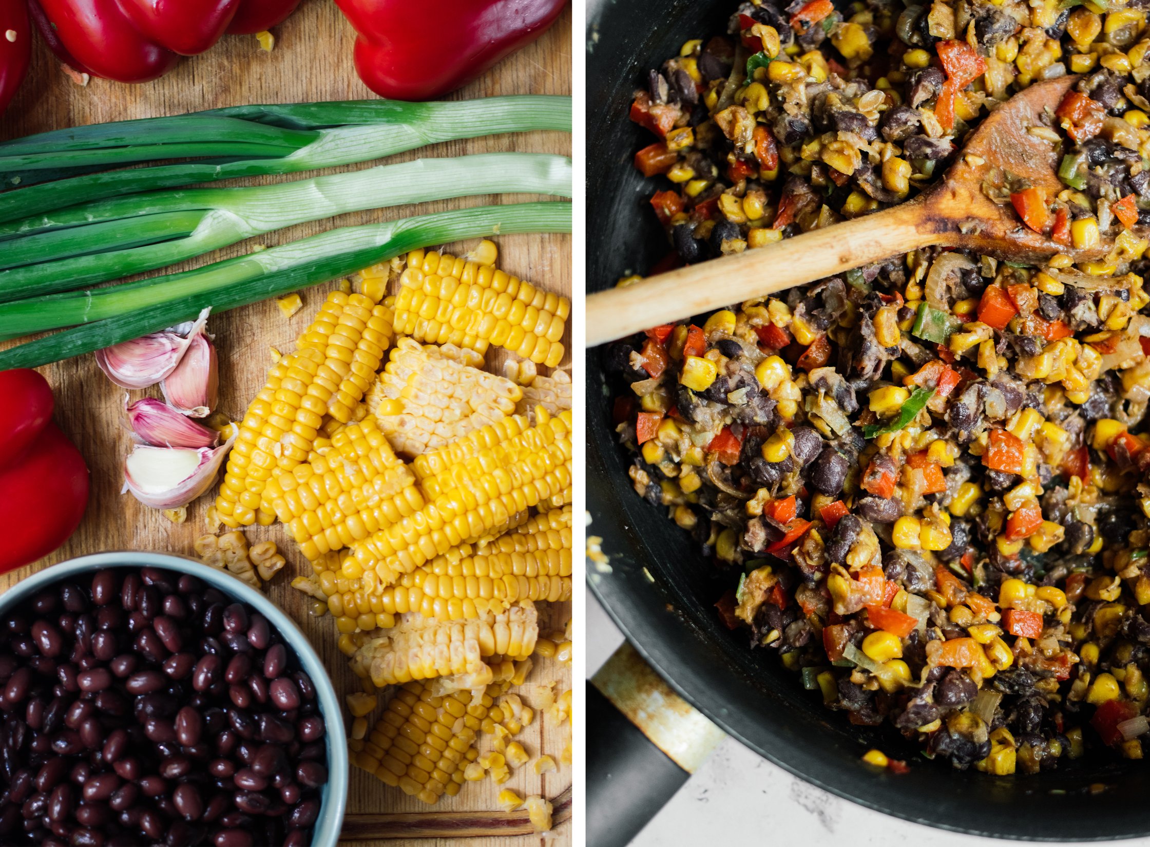 vegetable filling before and after frying