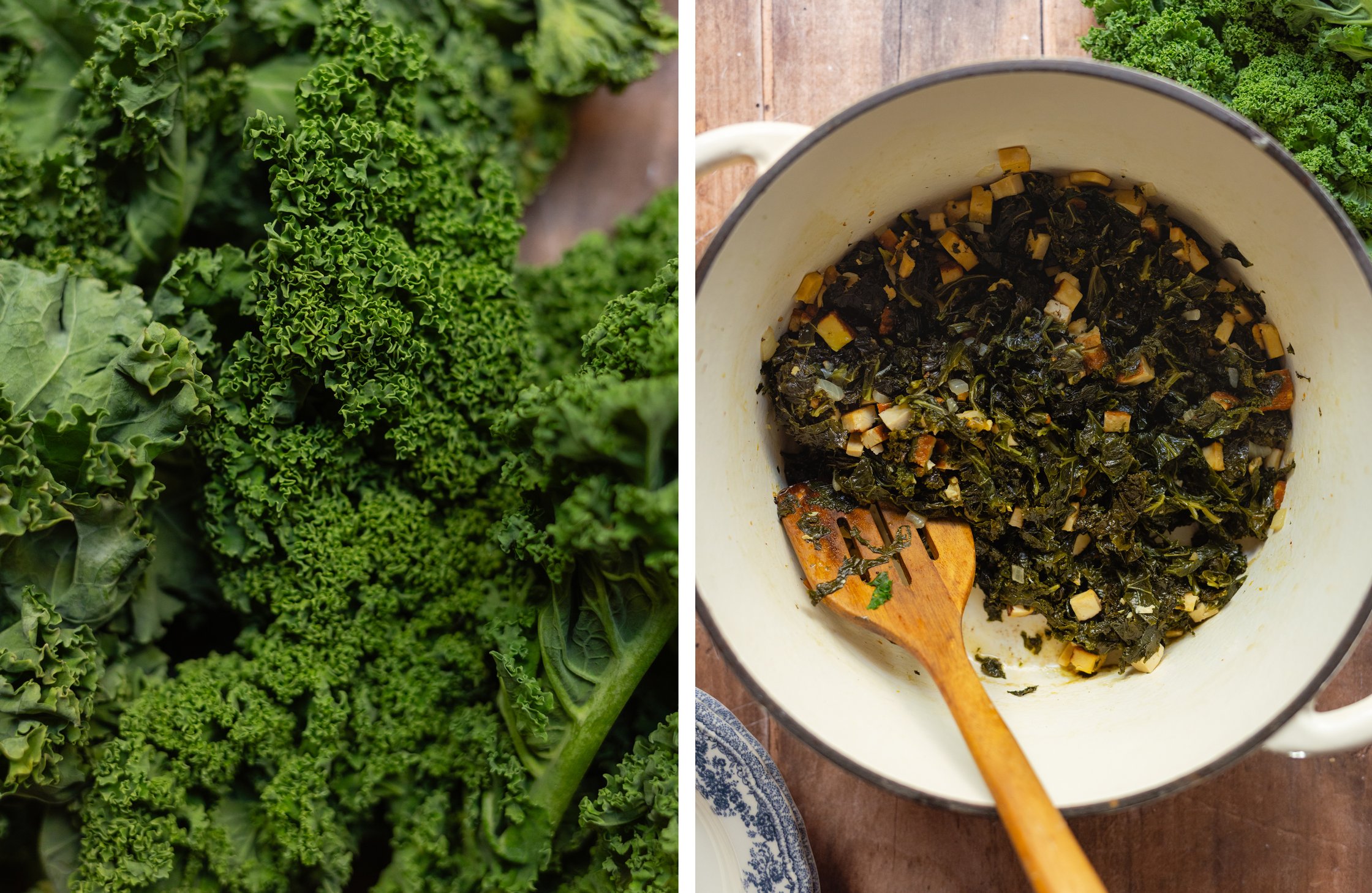 Kale, raw and cooked